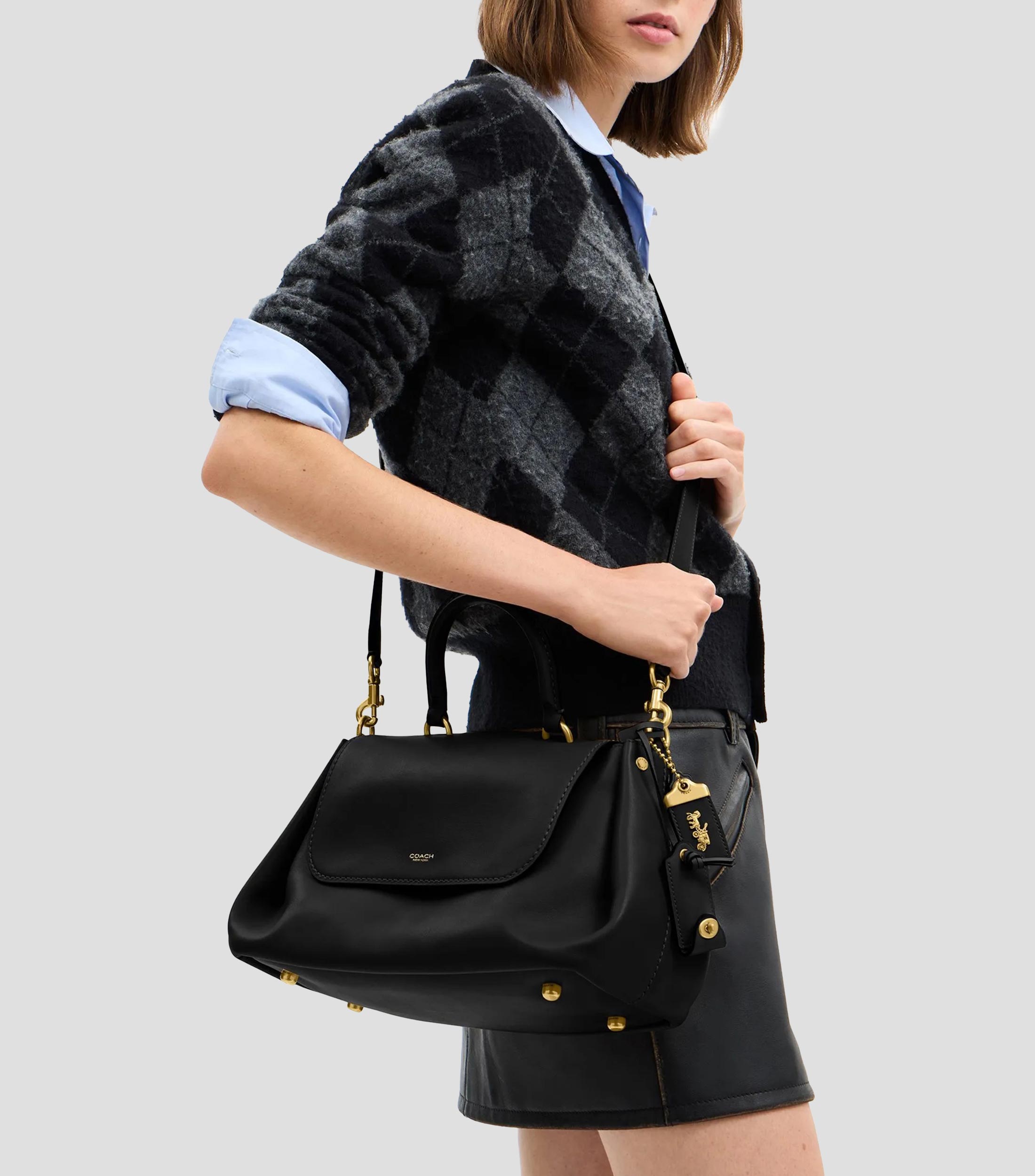 Bolsa Shoulder en piel vacuna lisa Mujer