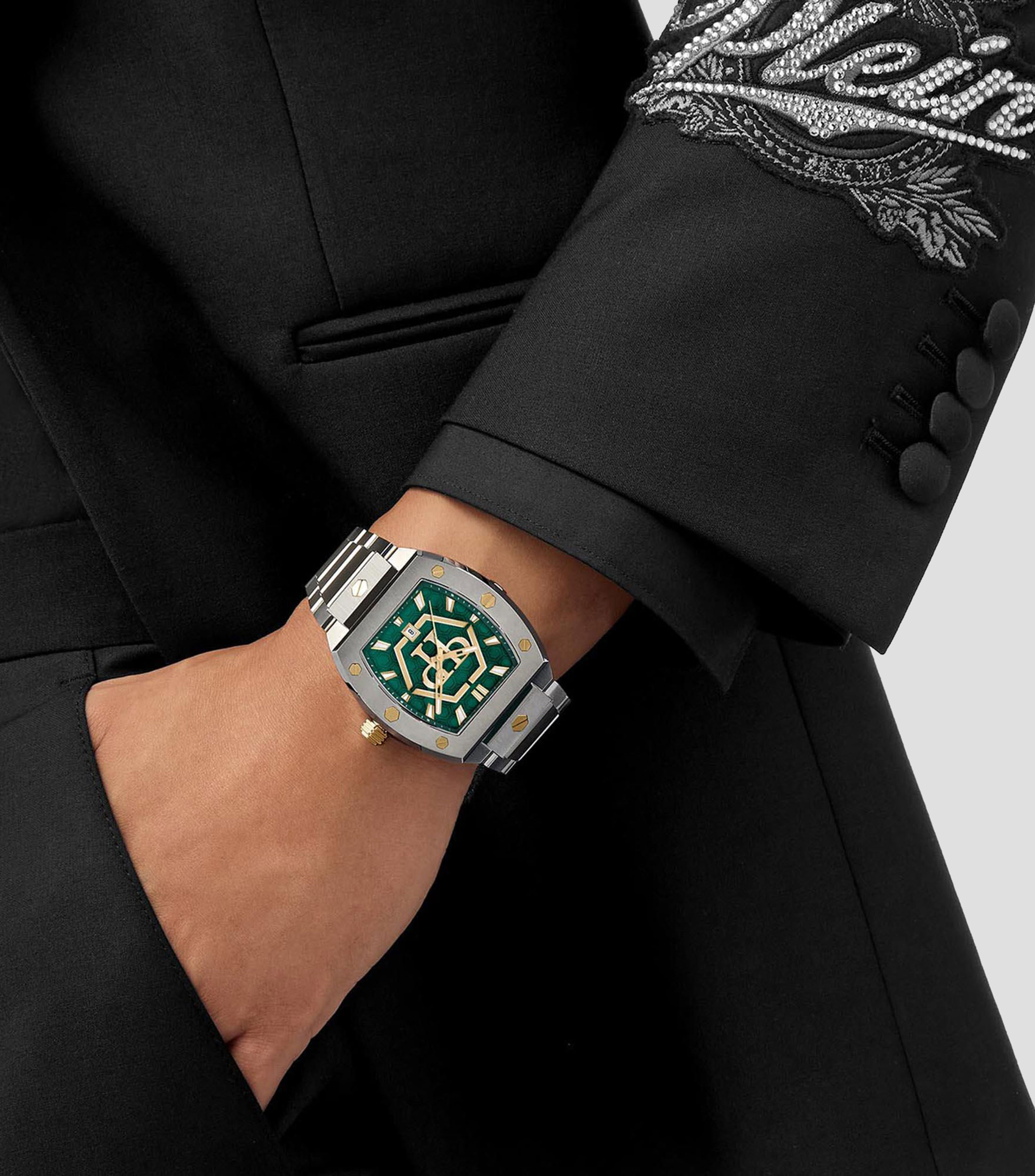 Reloj para hombre Hexagon Phantom Casual, Plateado