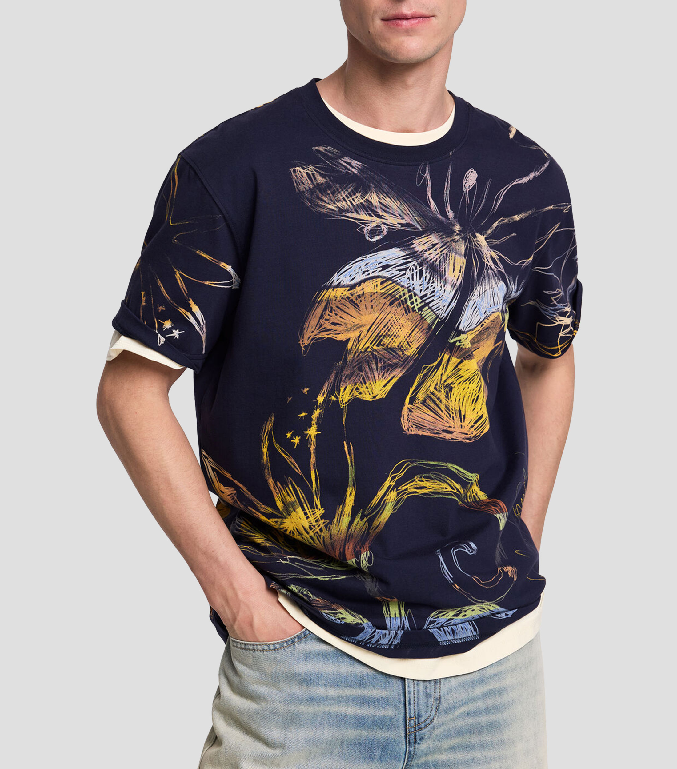 Playera cuello redondo manga corta estampada Hombre