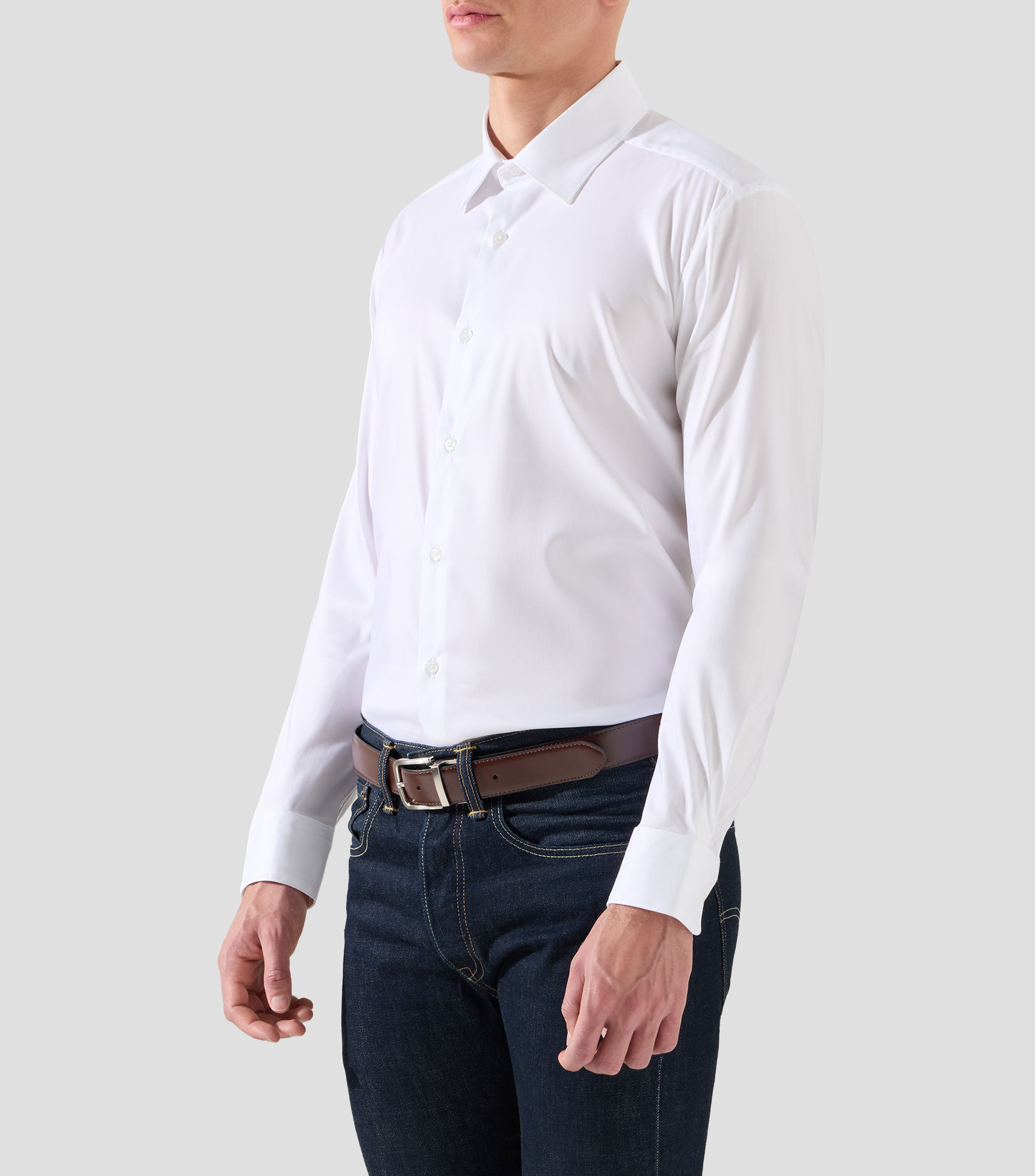 Camisa de vestir lisa con manga larga Hombre