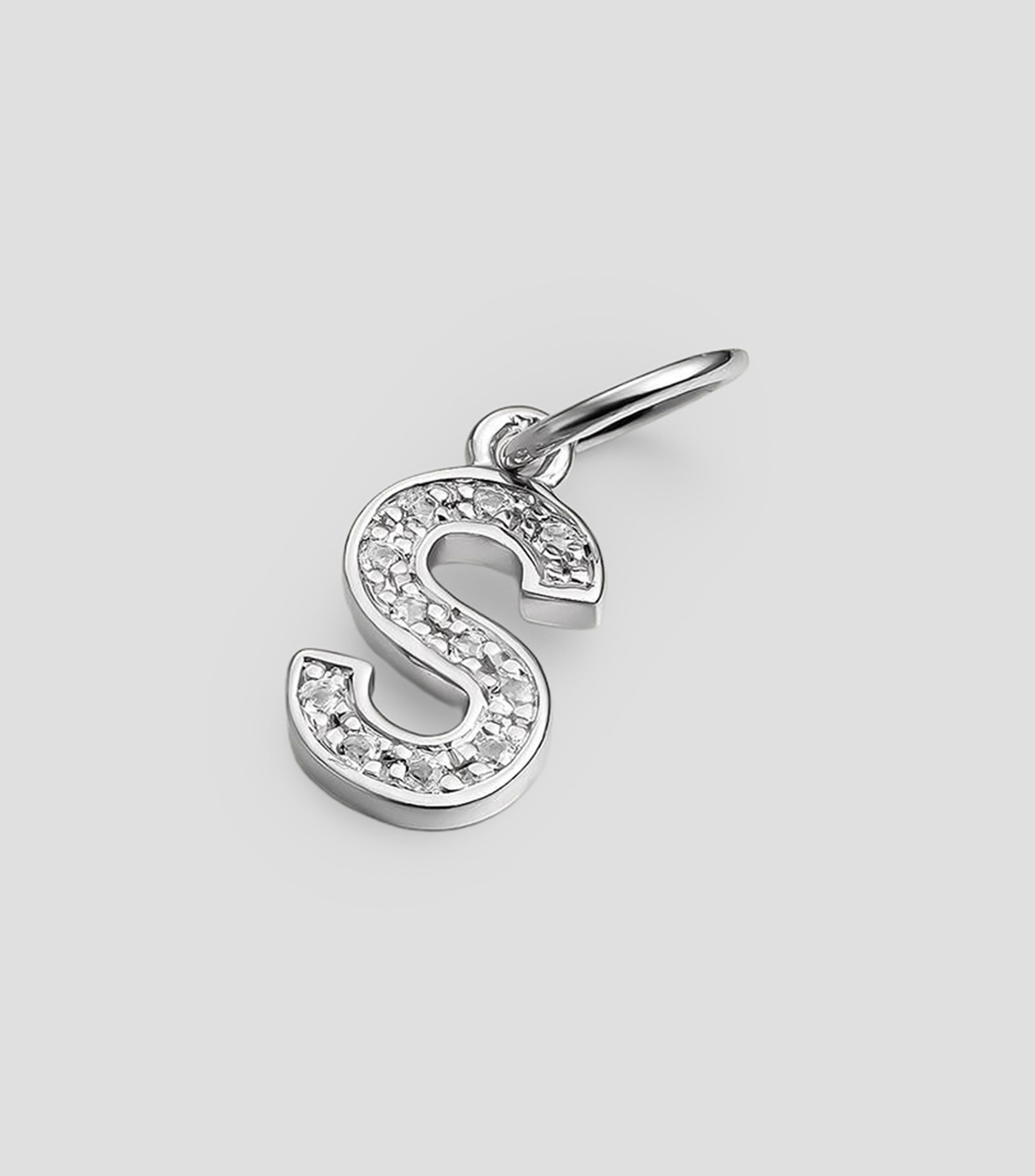 Charm en plata .925 y topacios blancos inicial S Mujer