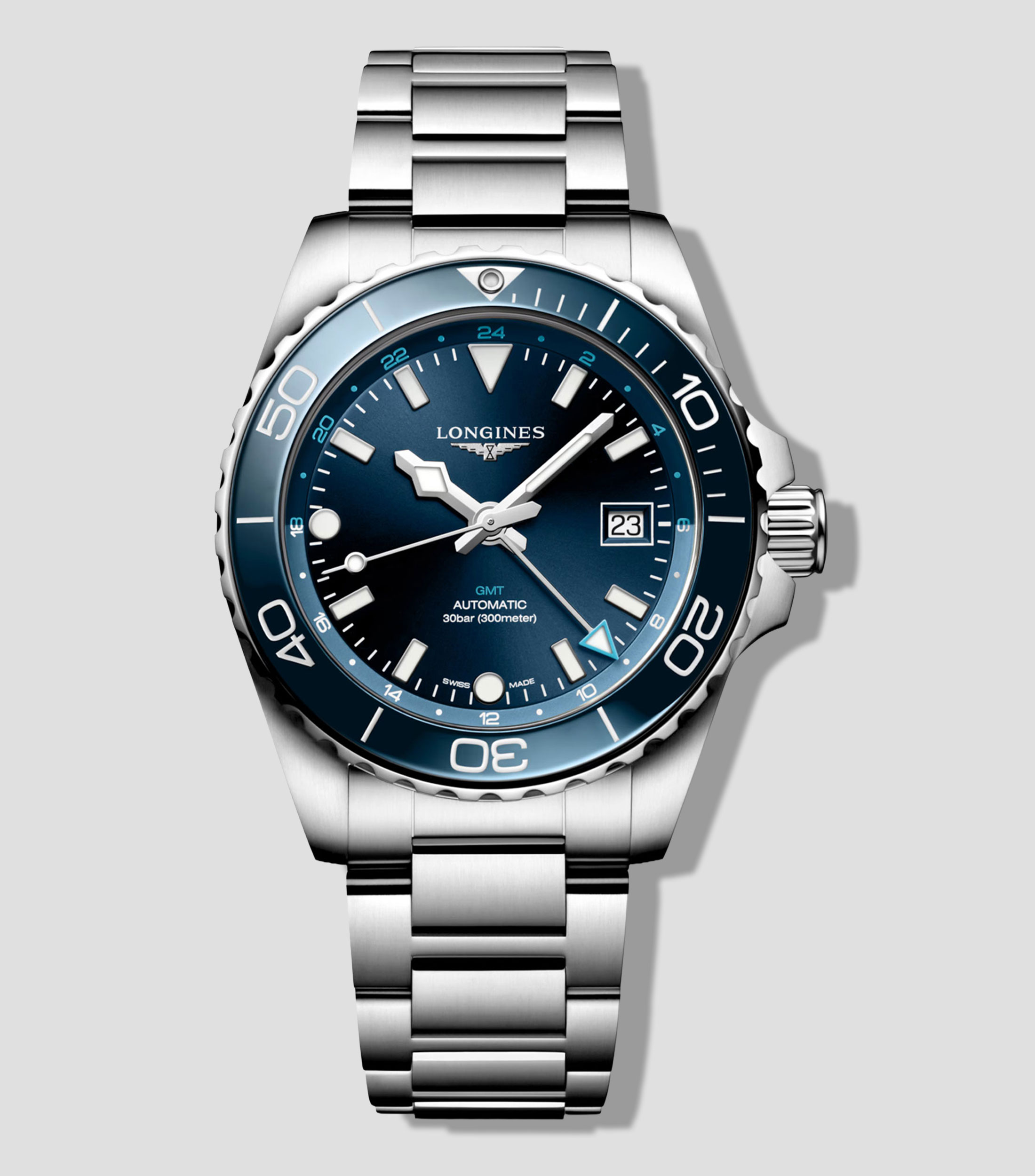 Reloj para Hombre HydroConquest GMT De vestir Azul, Plateado