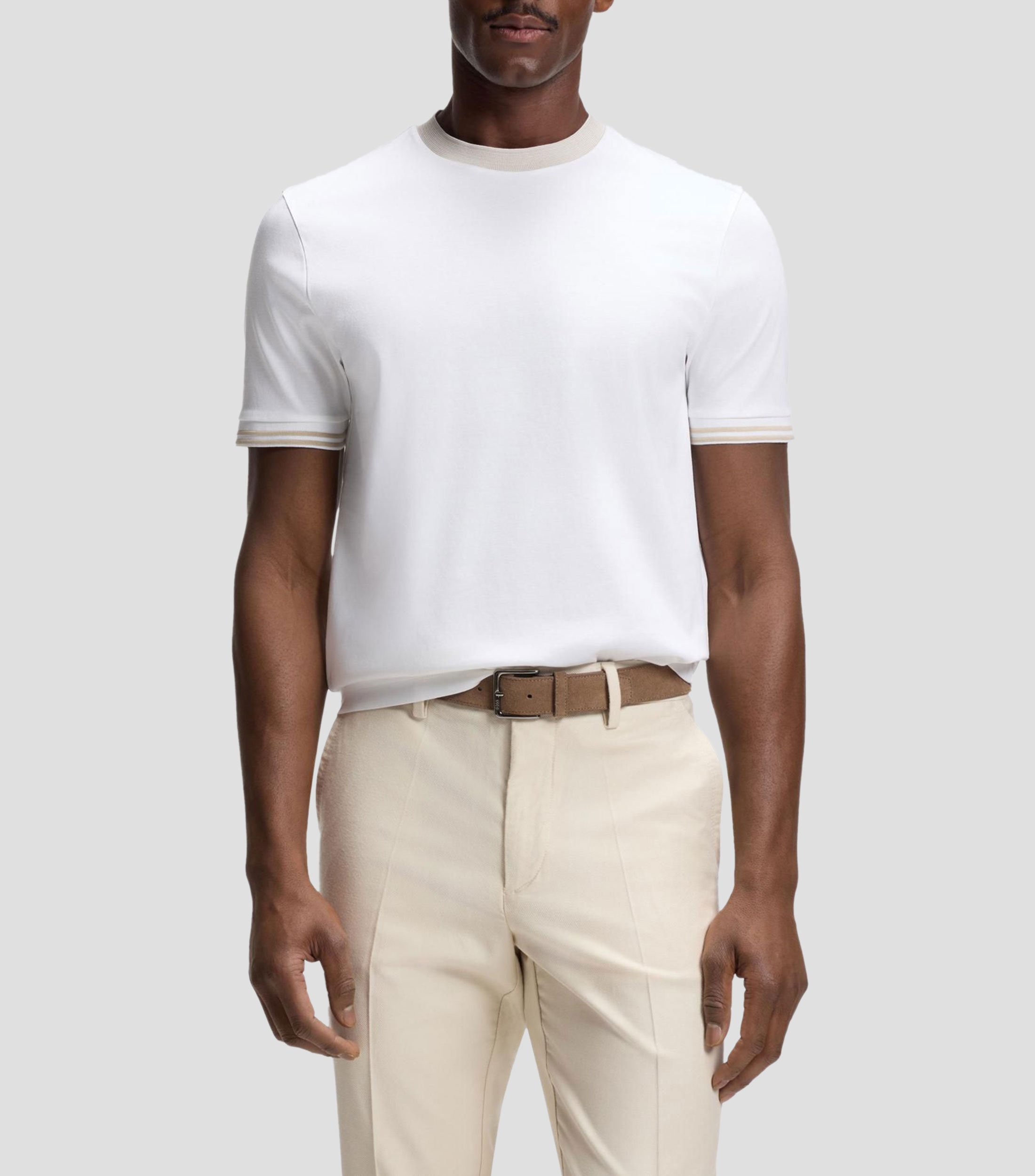 Playera slim de algodón mercerizado con detalles a contraste Hombre