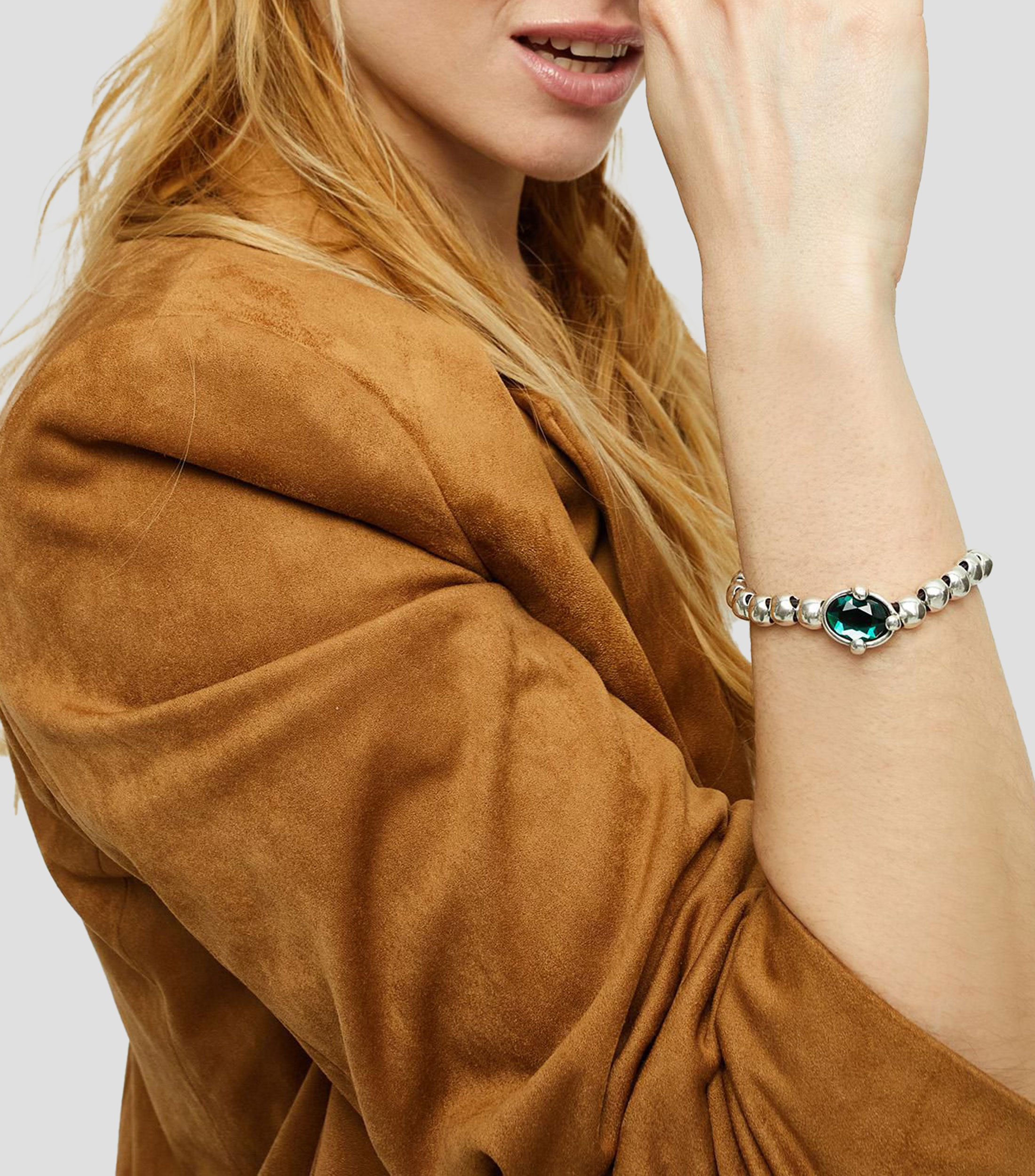 Pulsera con incrustación de cristal verde Mujer