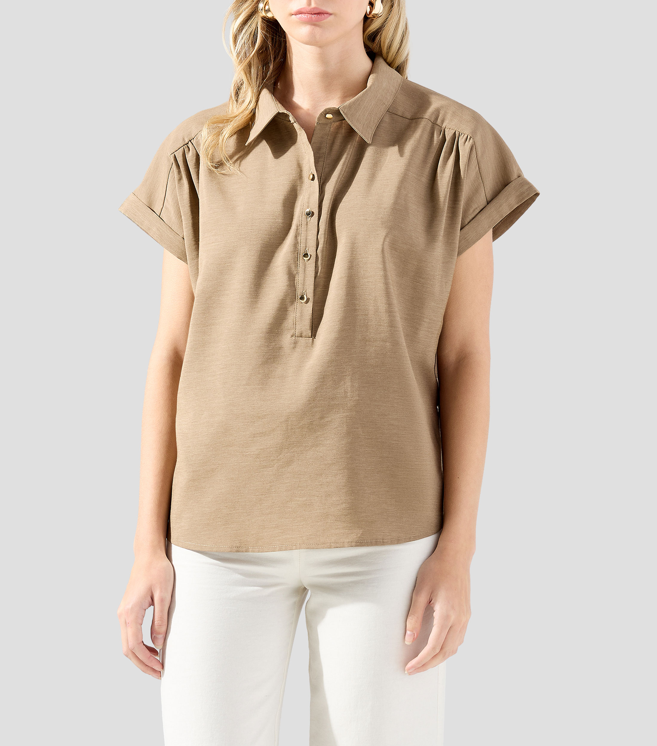 Blusa jaspeada manga corta Mujer