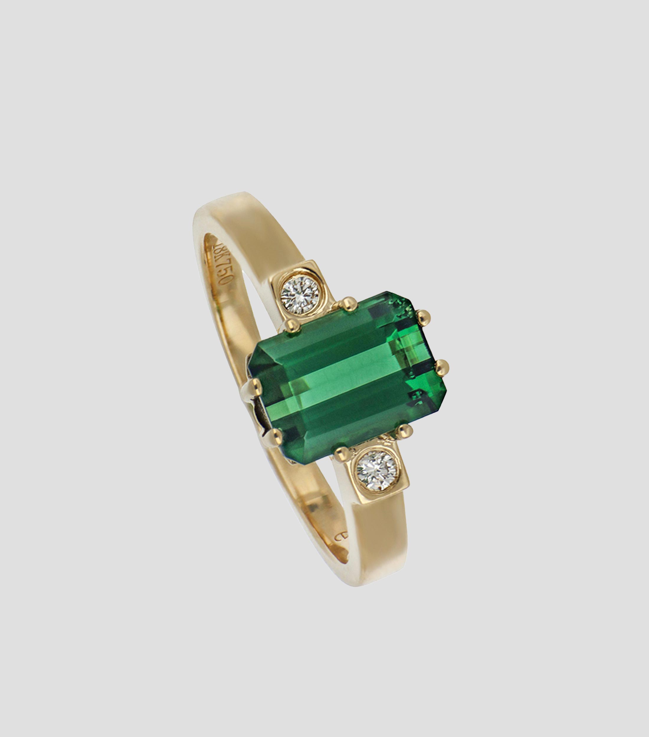 Anillo en oro amarillo de 18 kilates con turmalina y diamantes Mujer