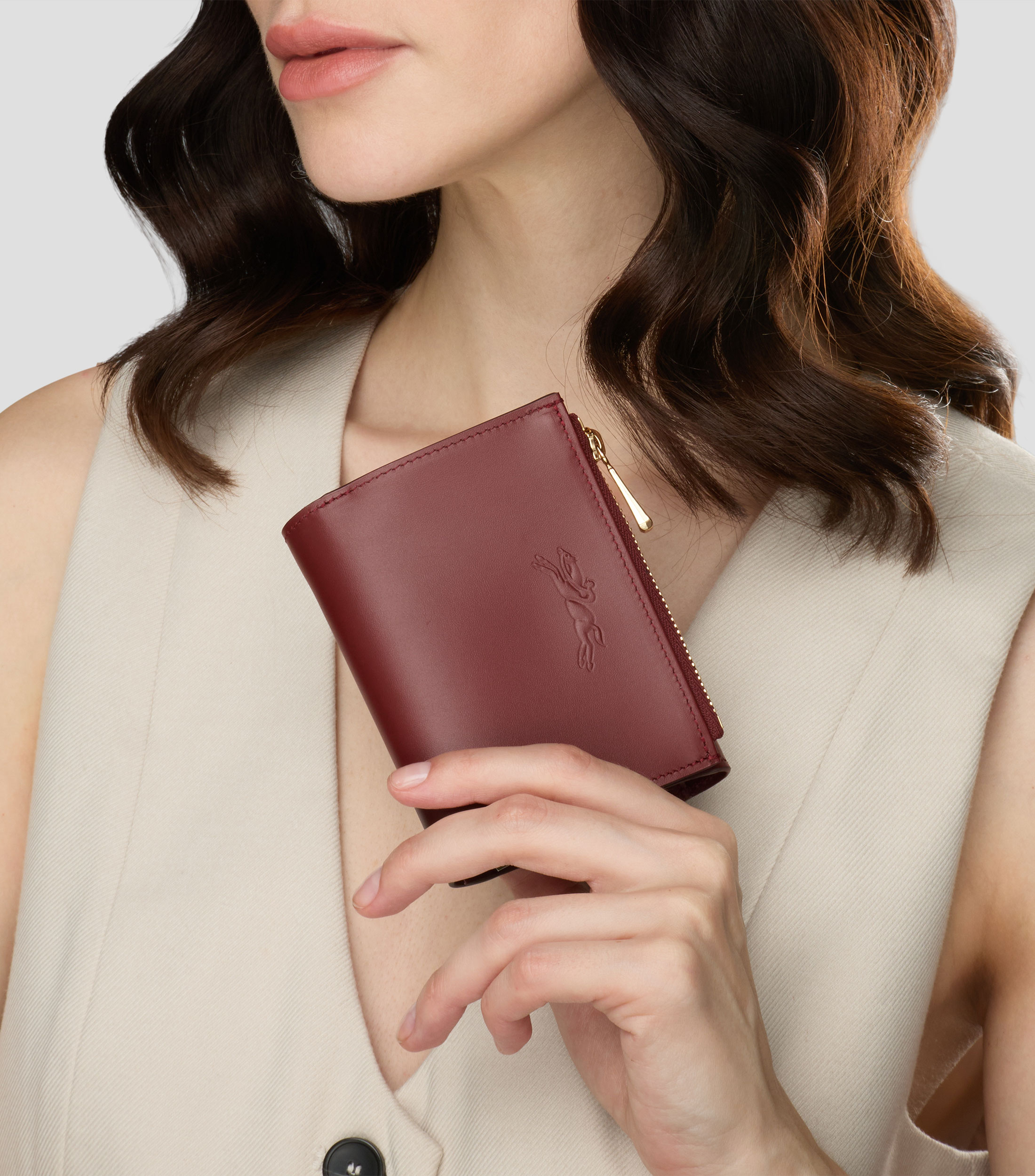 Cartera vino en piel Épure lisa Mujer