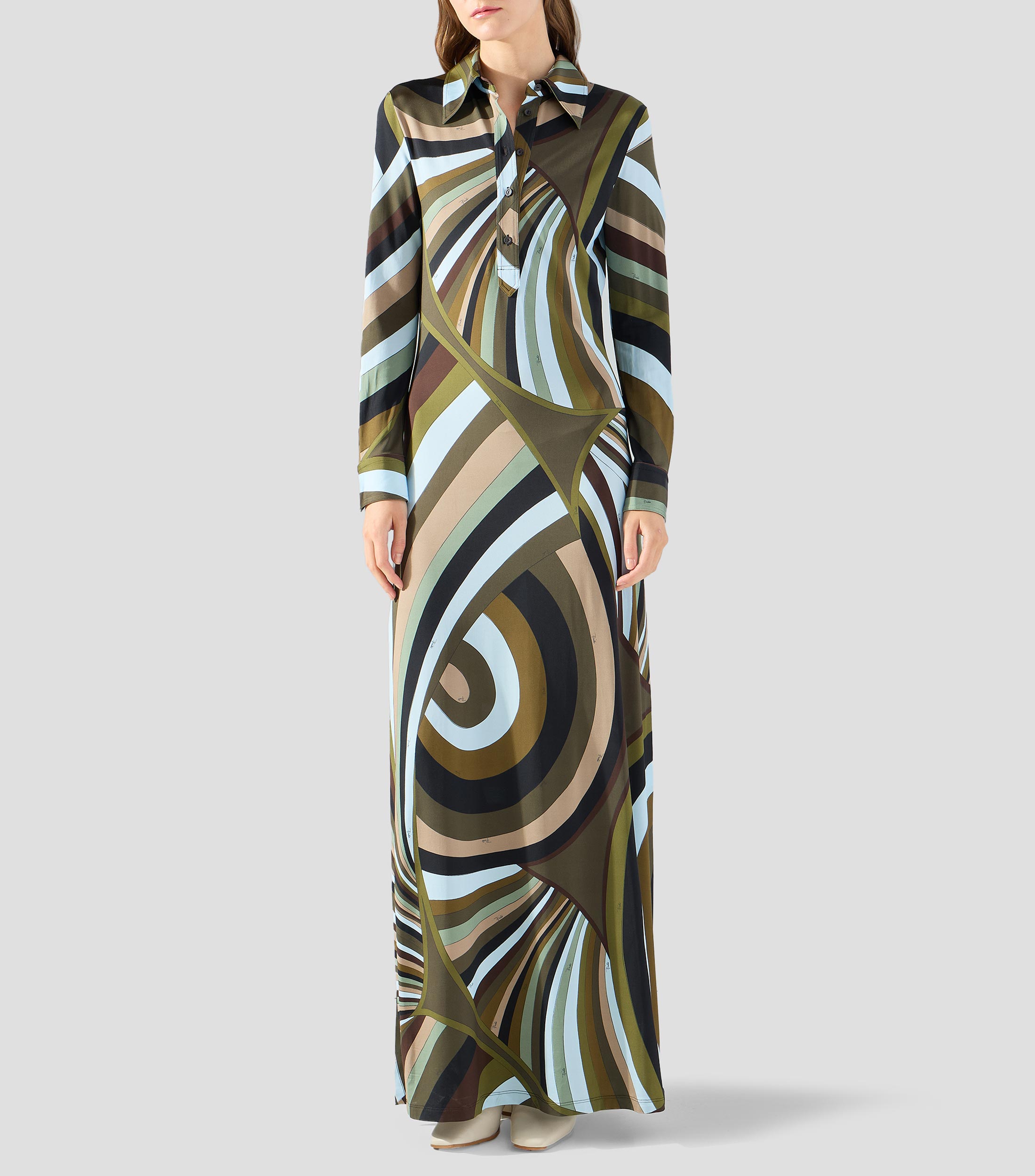 Vestido maxi con manga larga estampado Mujer