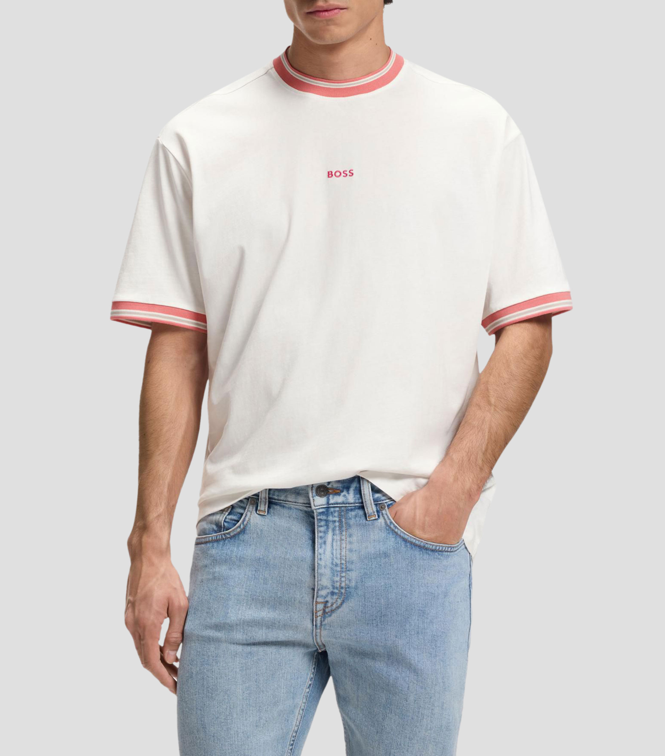 Playera relaxed de algodón con detalles a rayas Hombre