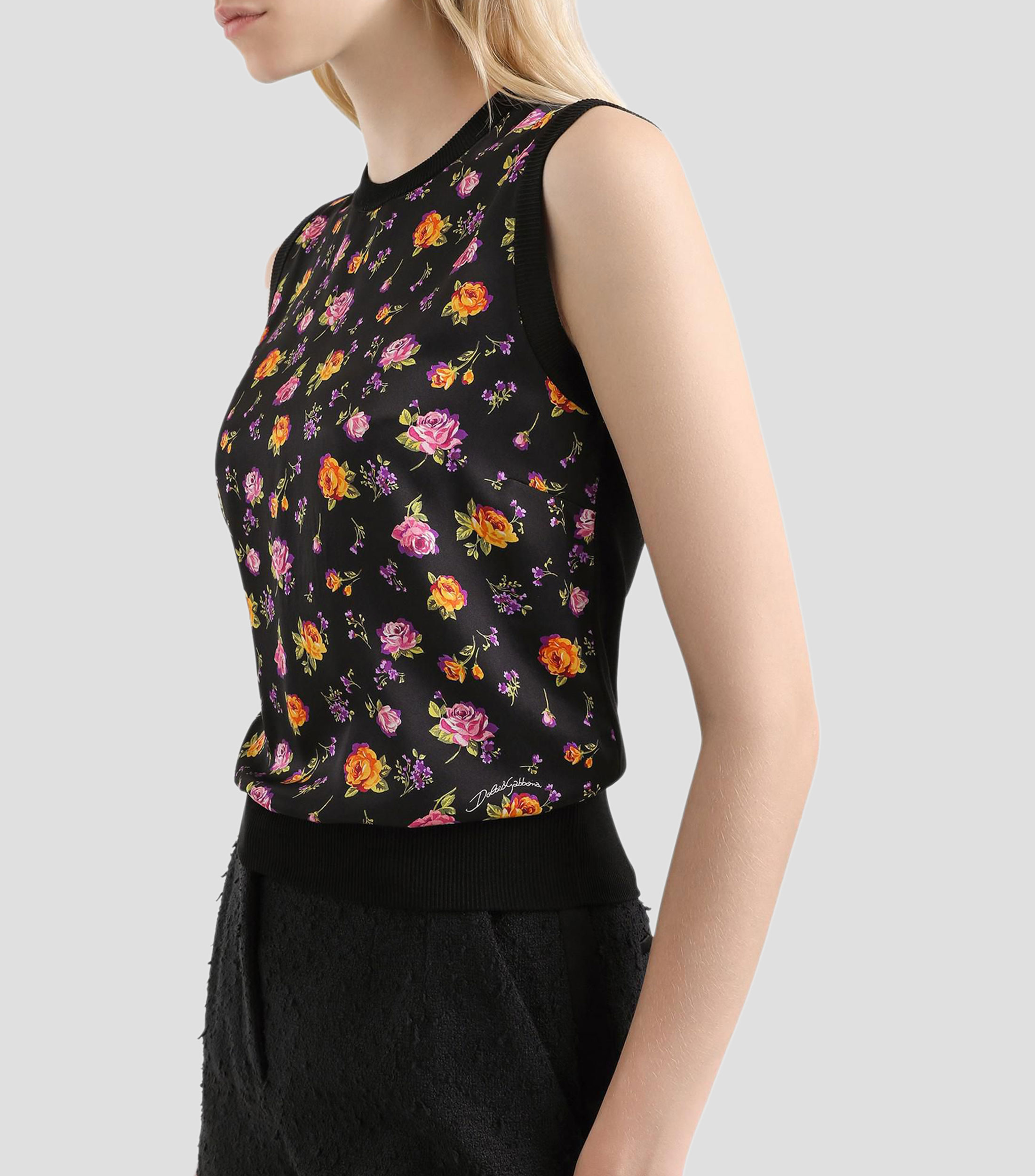 Playera de cuello redondo sin mangas estampada Mujer
