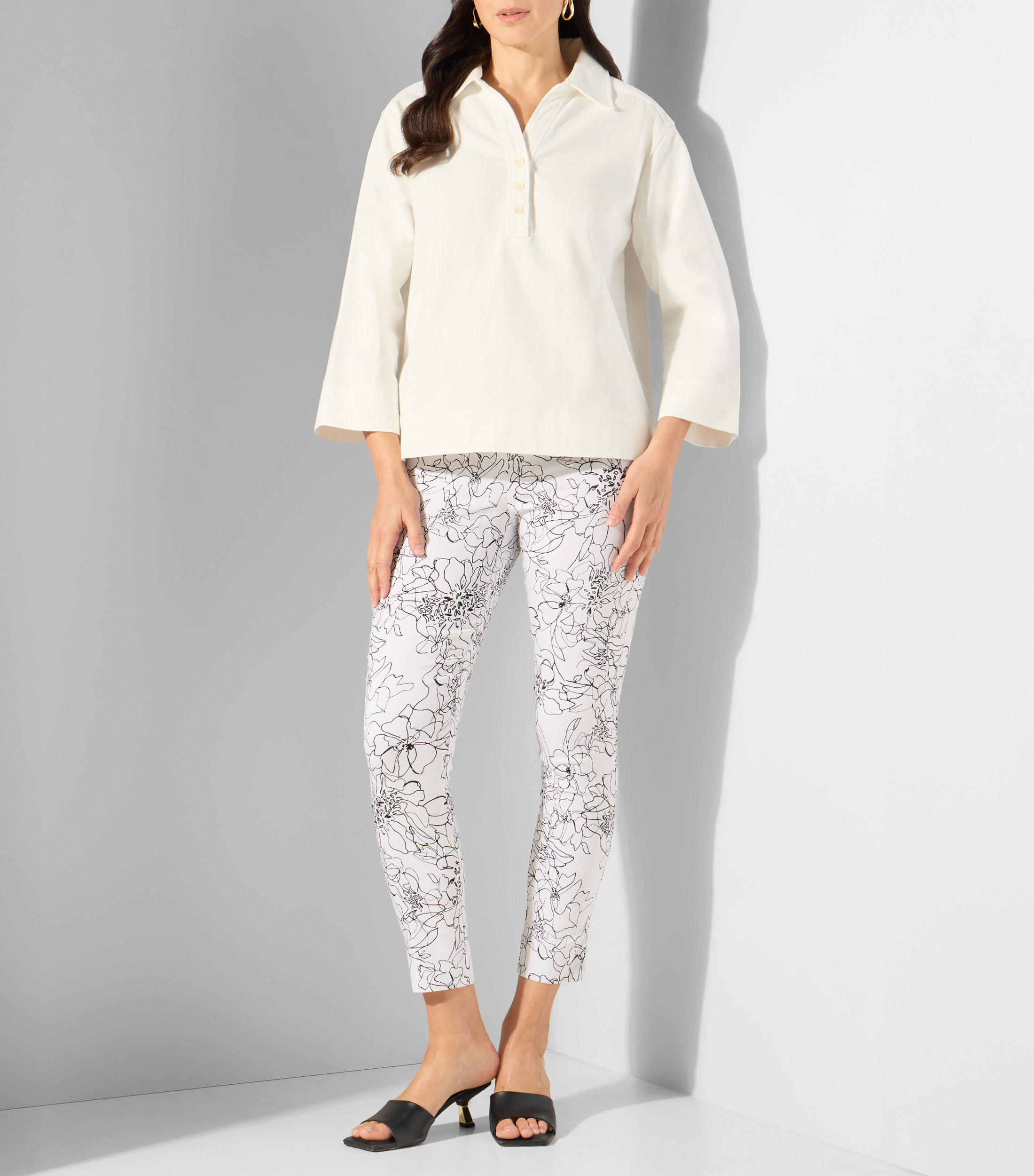 Blusa denim lisa manga 7/8 Mujer