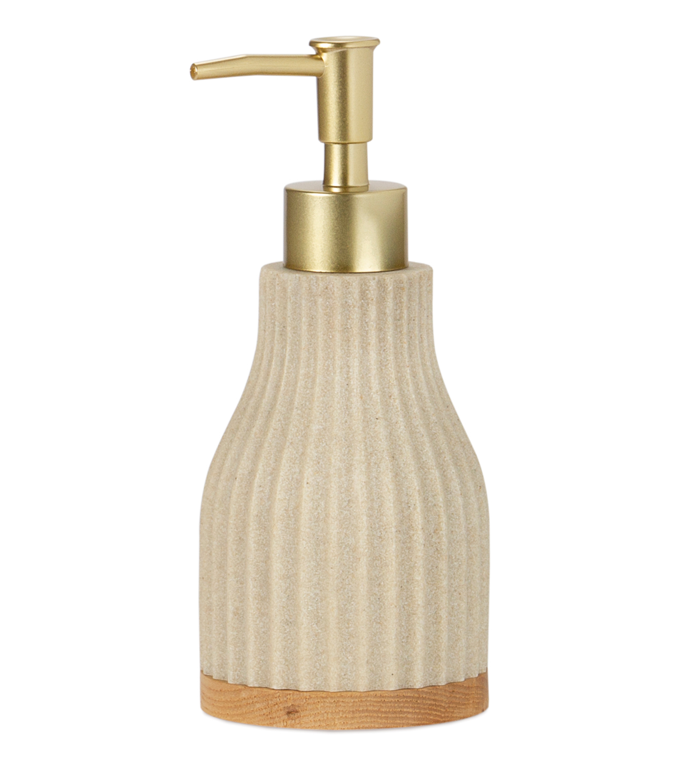 Dispensador de Jabón Beige Claro y Dorado en Poliresina, Madera