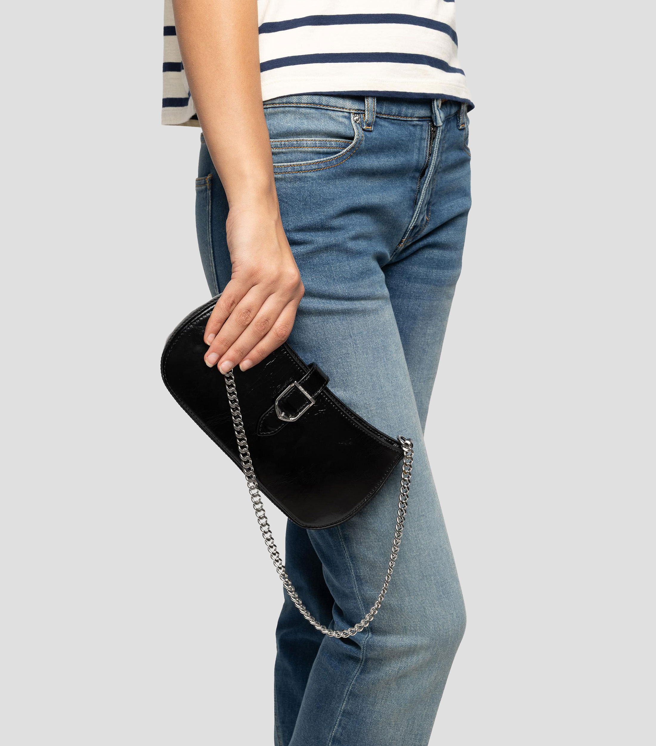 Bolsa Shoulder en cuero de vaca Janis Vintage Patent lisa Mujer