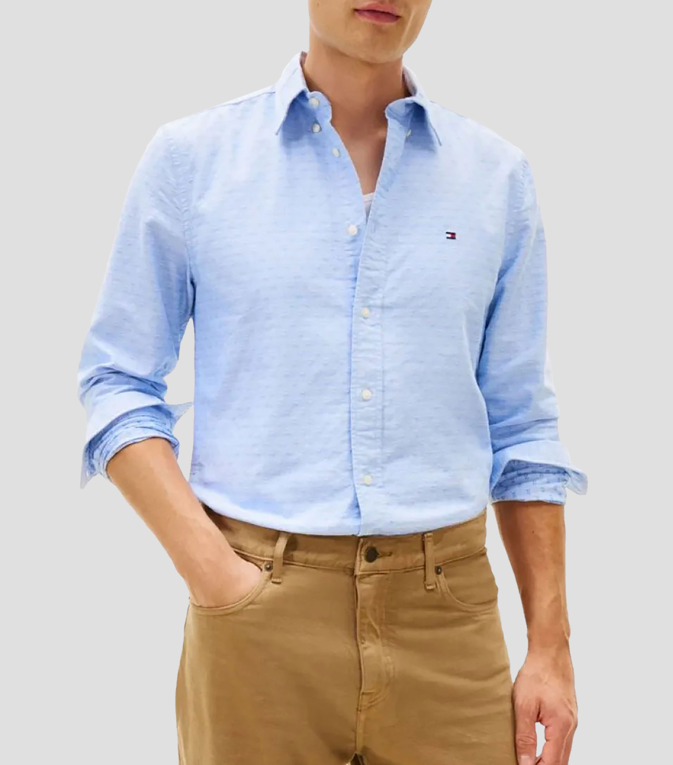 Camisa de diseño sólido manga larga Hombre