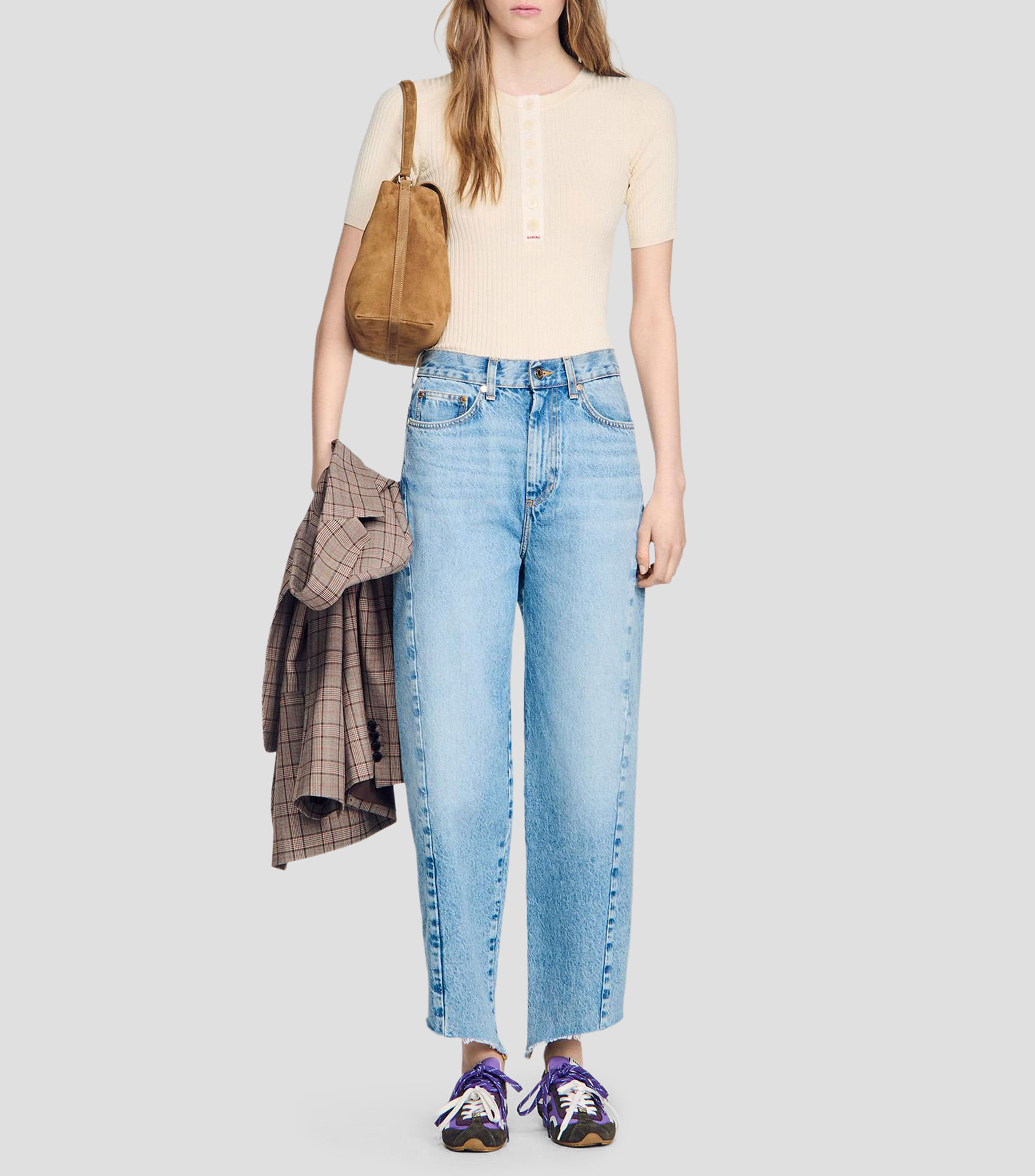 Blusa lisa con manga corta Mujer