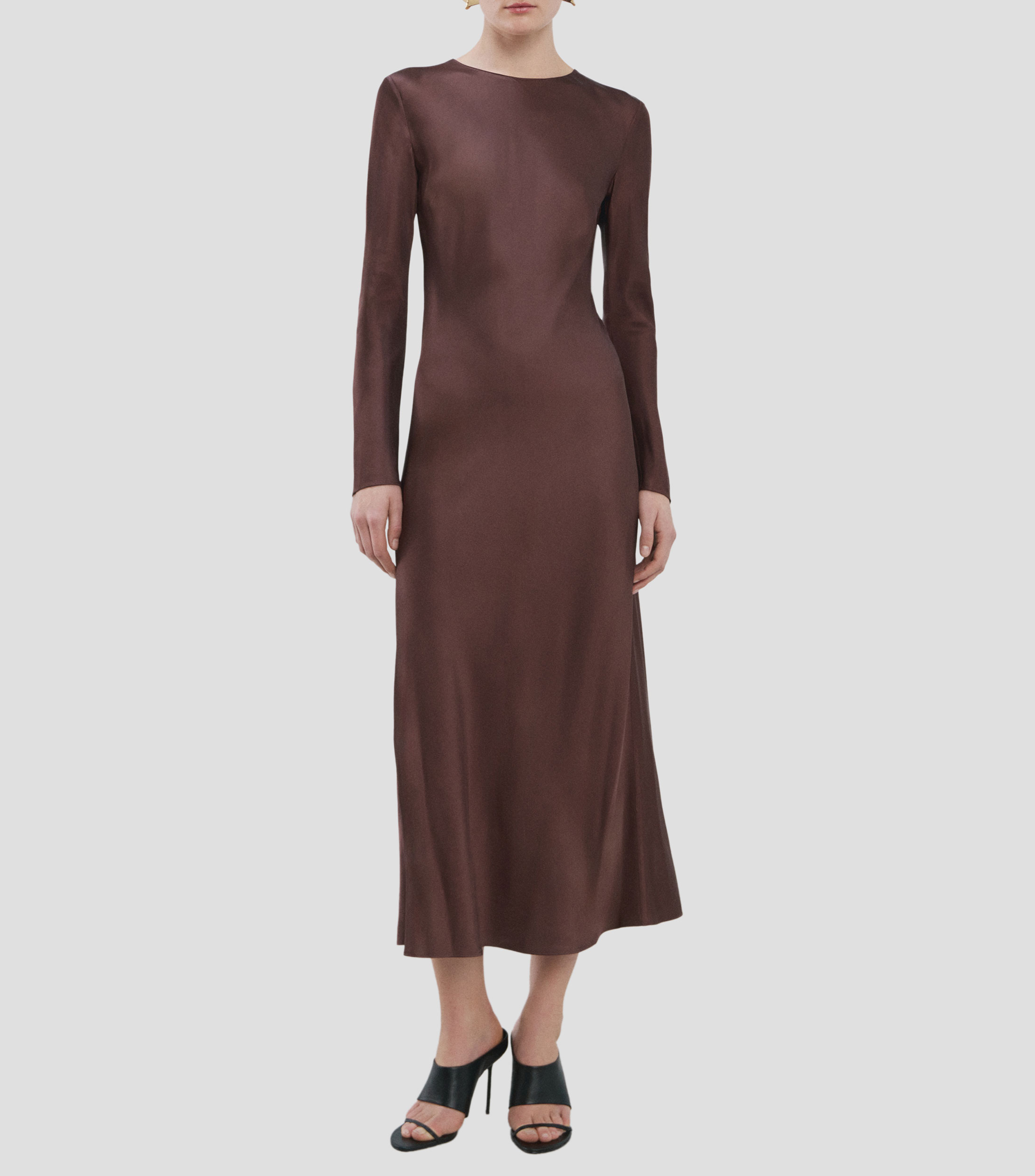 Vestido largo de manga larga liso Mujer
