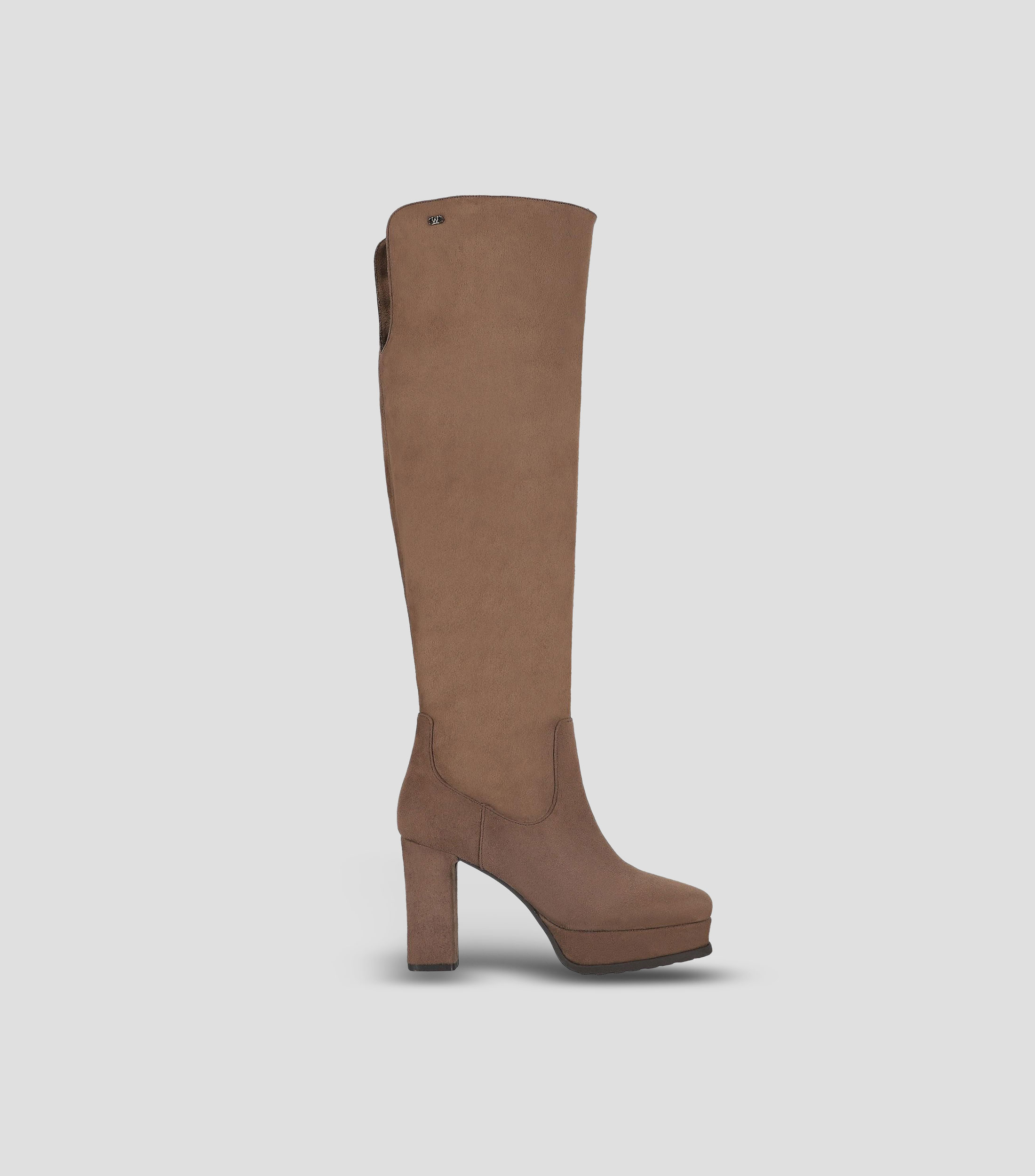 Botas de tacón alto ancho en piel Mujer