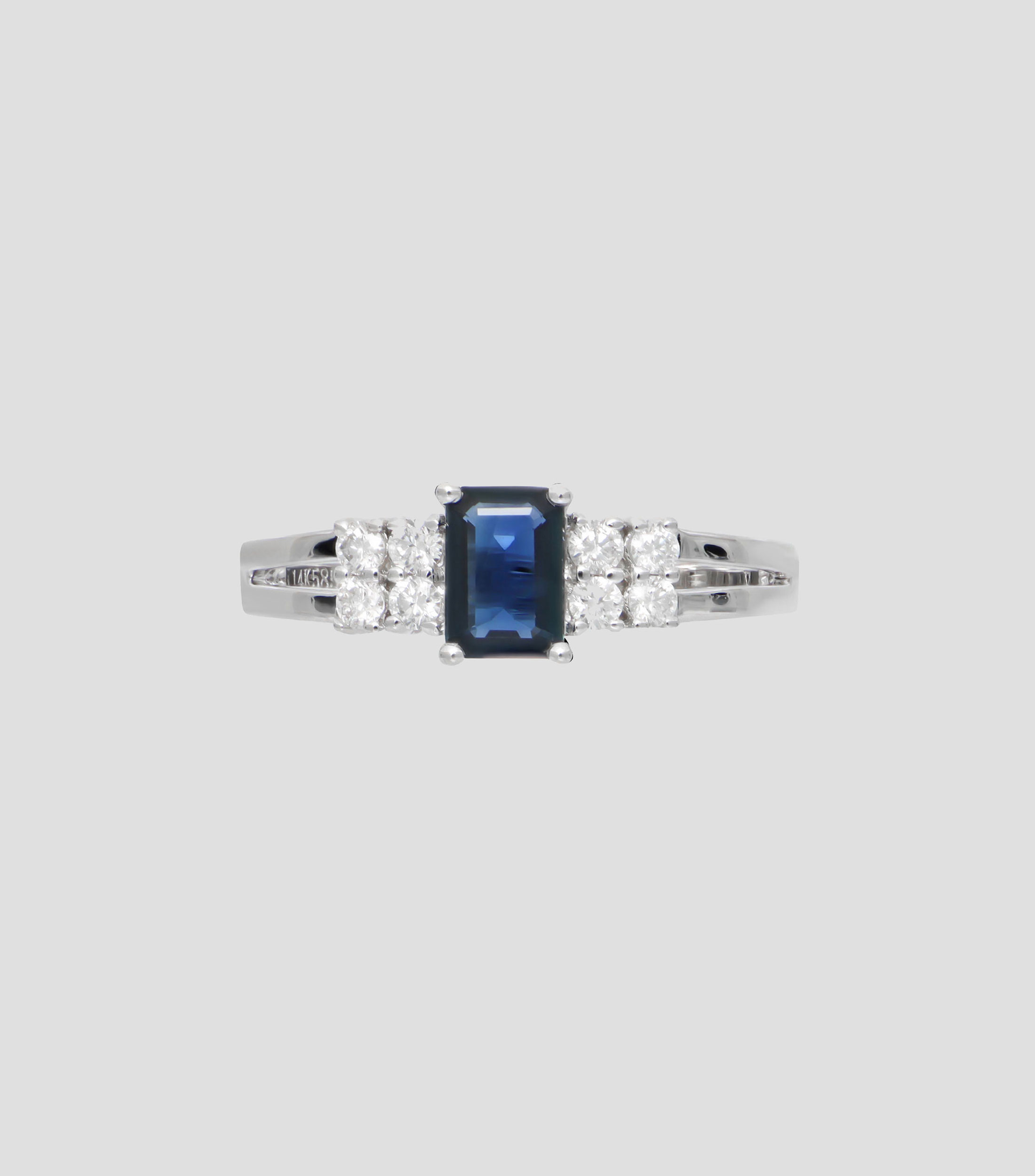 Anillo en Oro blanco de 14 Kilates con Zafiro y Diamante Mujer