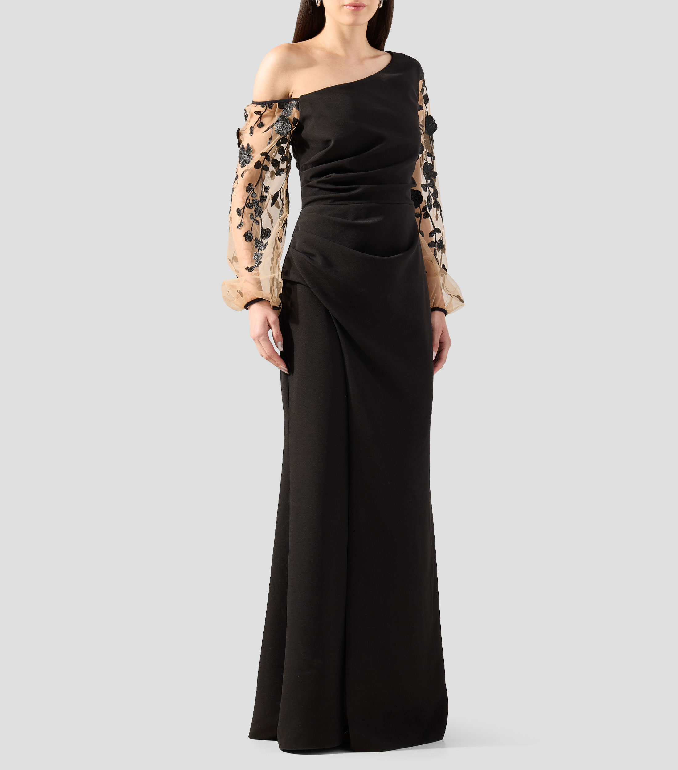 Vestido de fiesta largo manga larga sólido Mujer