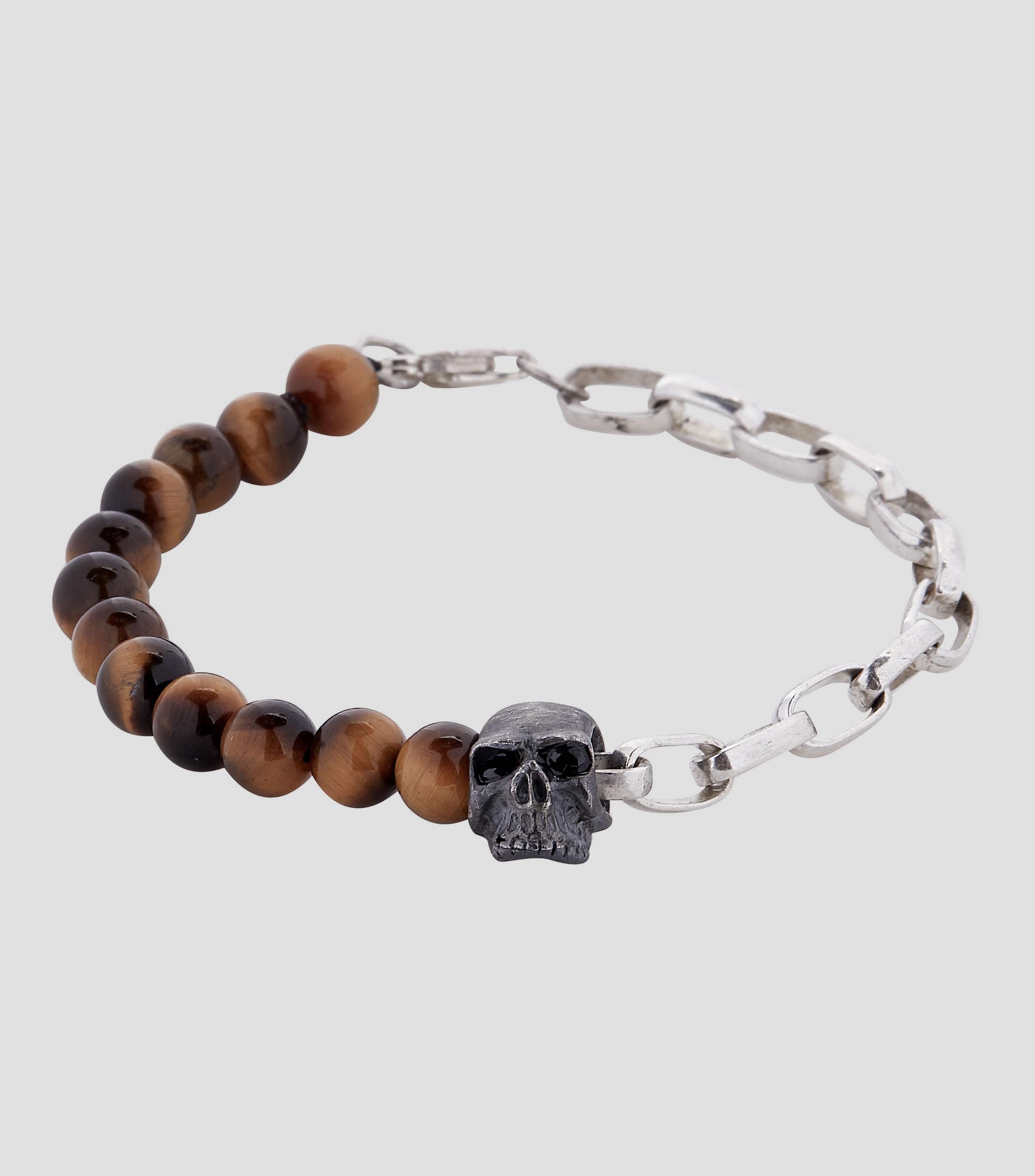 Pulsera Skull Tiger Eye en plata Hombre