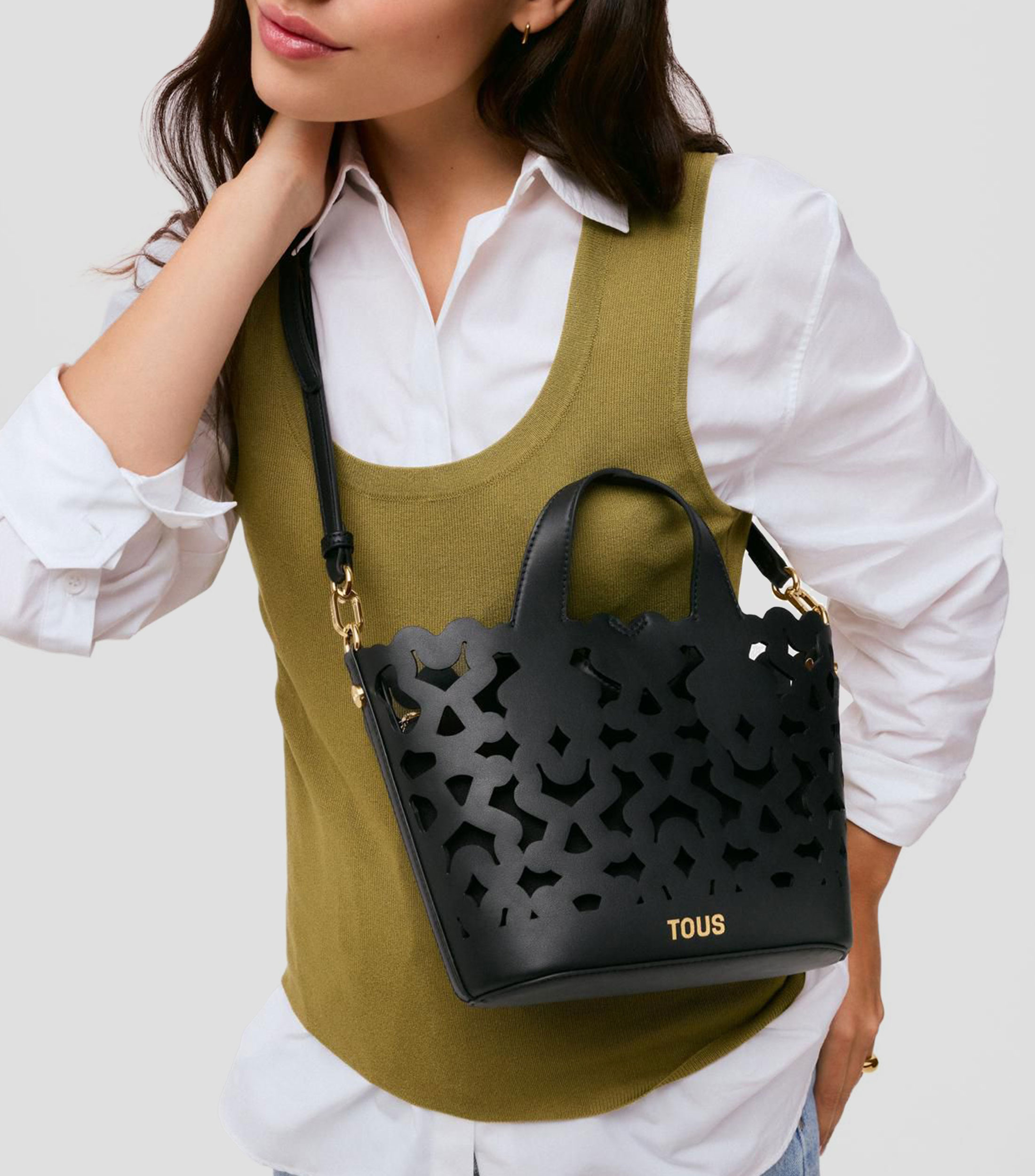 Bolsa crossbody negra en piel sintética Bear Shock lisa Mujer