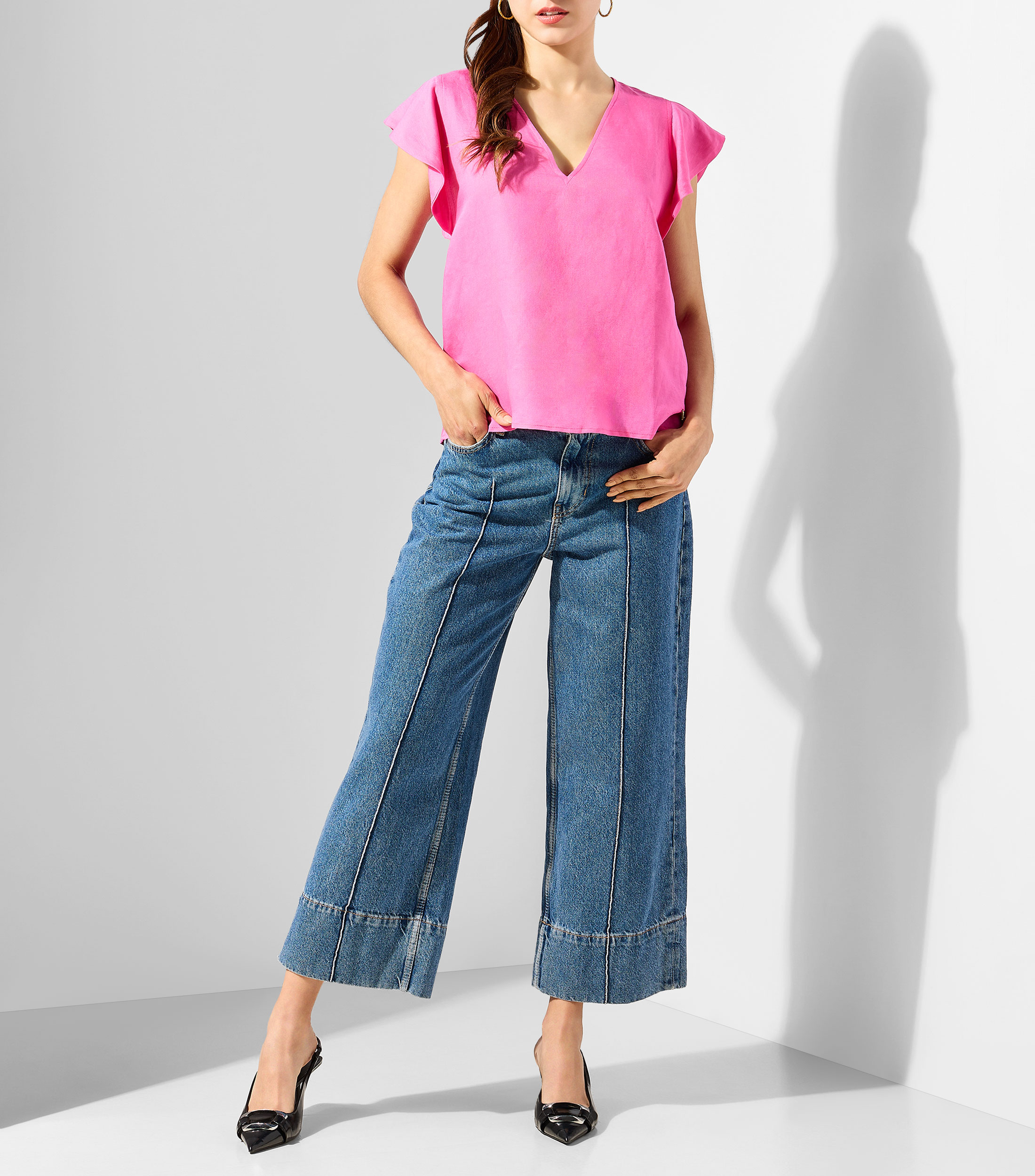 Blusa lisa manga corta Mujer