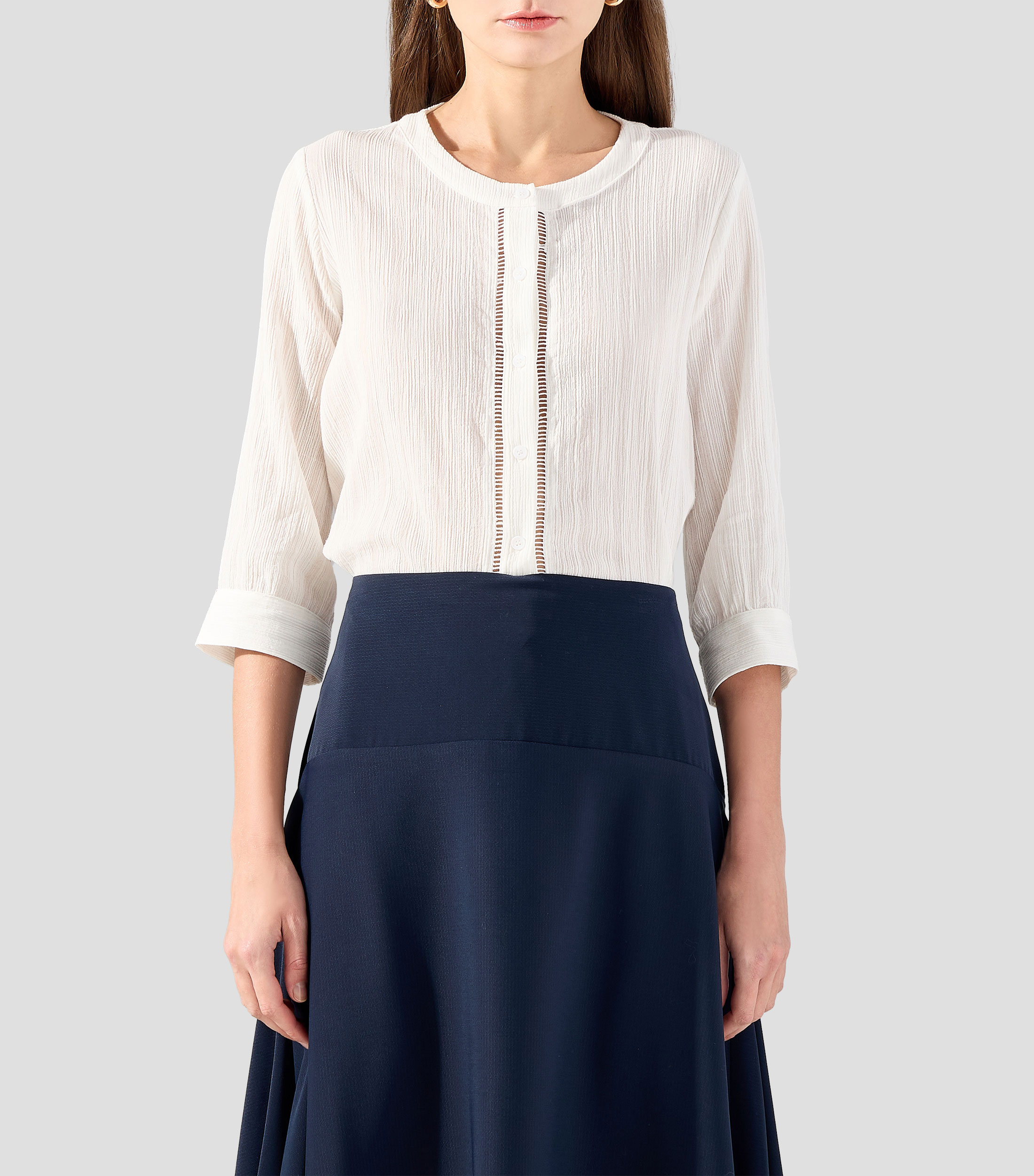 Blusa lisa manga 7/8 Mujer