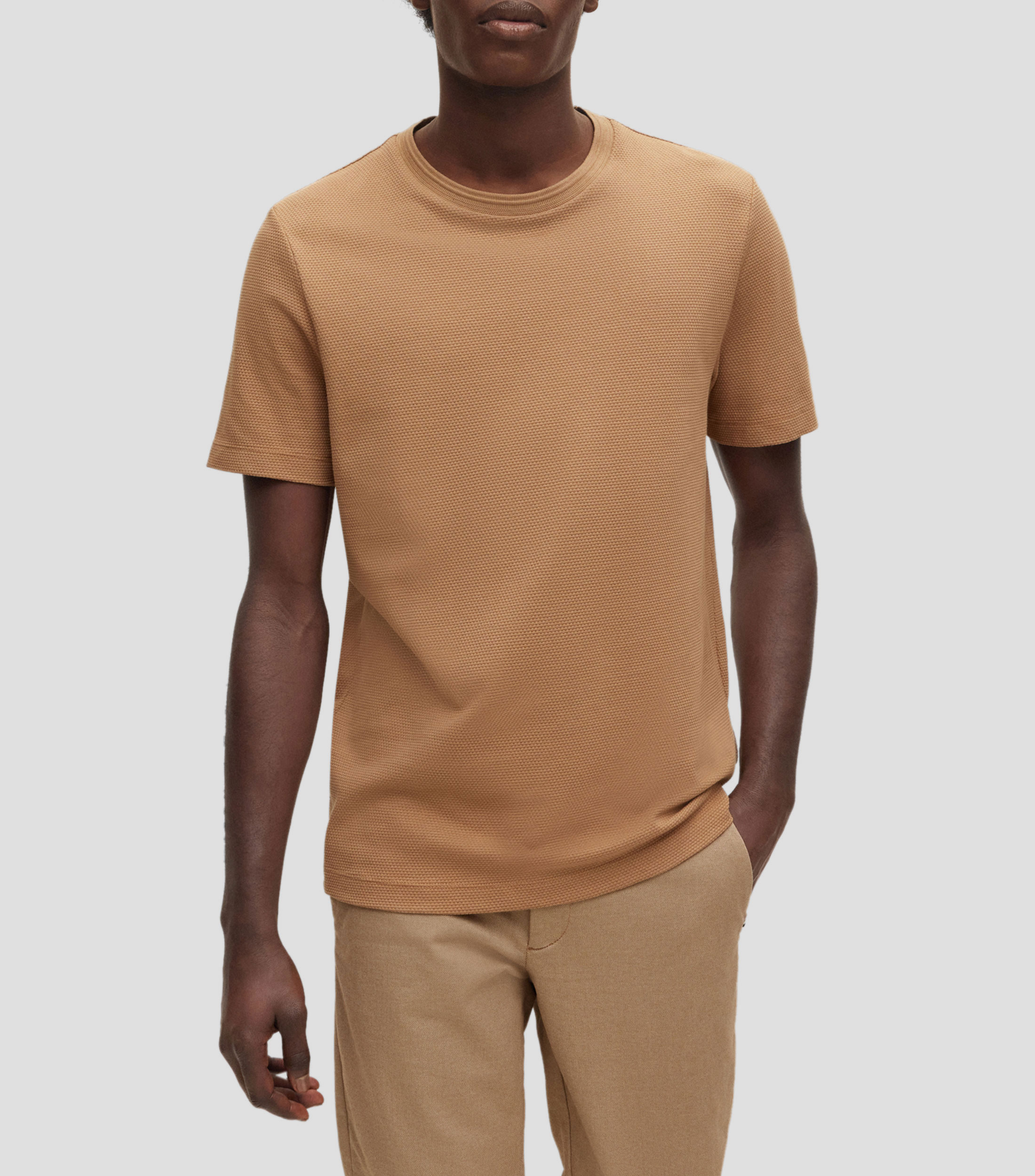 Playera en mezcla de algodon con estructura de jacquard de burbujas Hombre