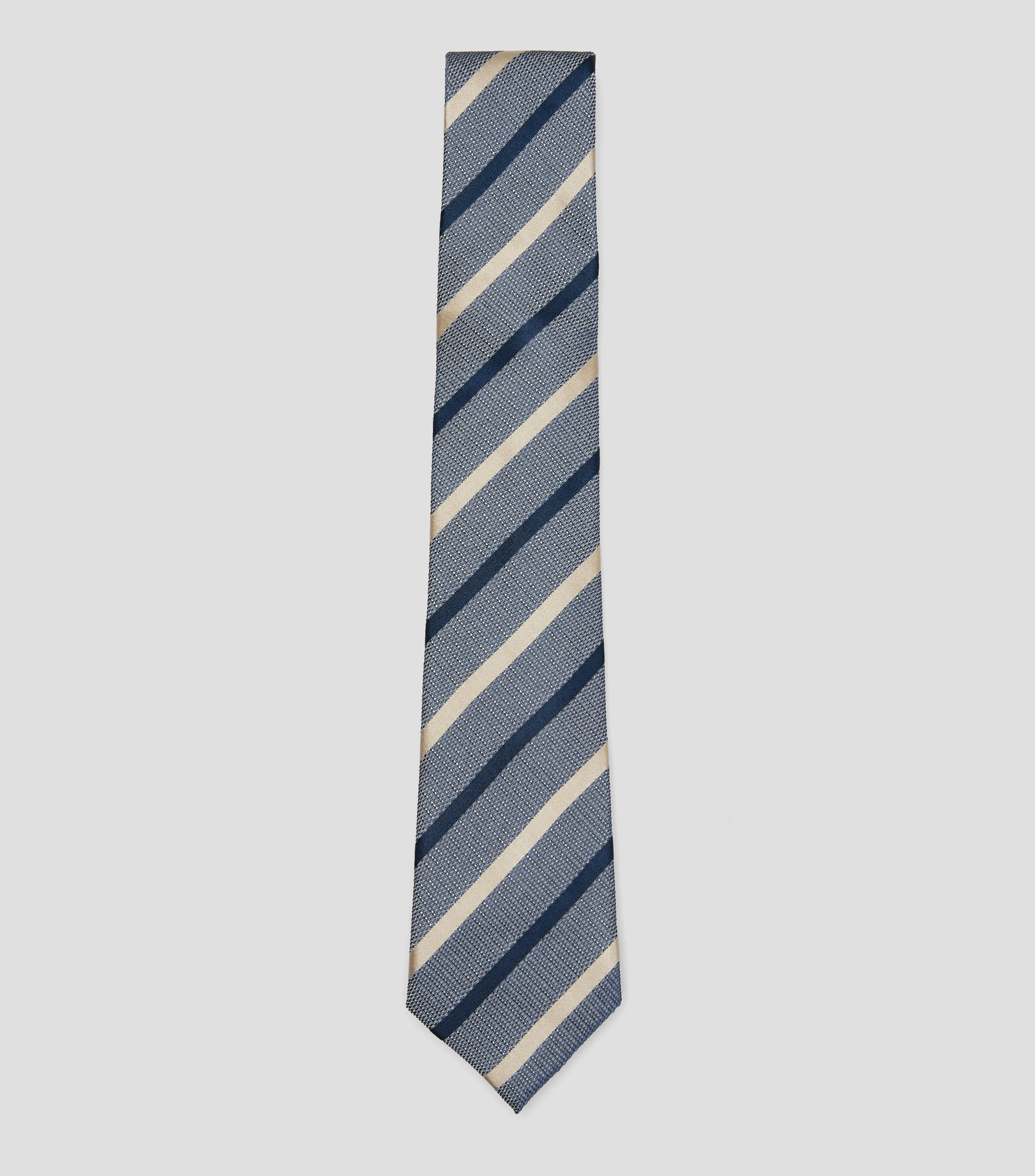 Corbata ancha en seda azul marino con rayas Brera