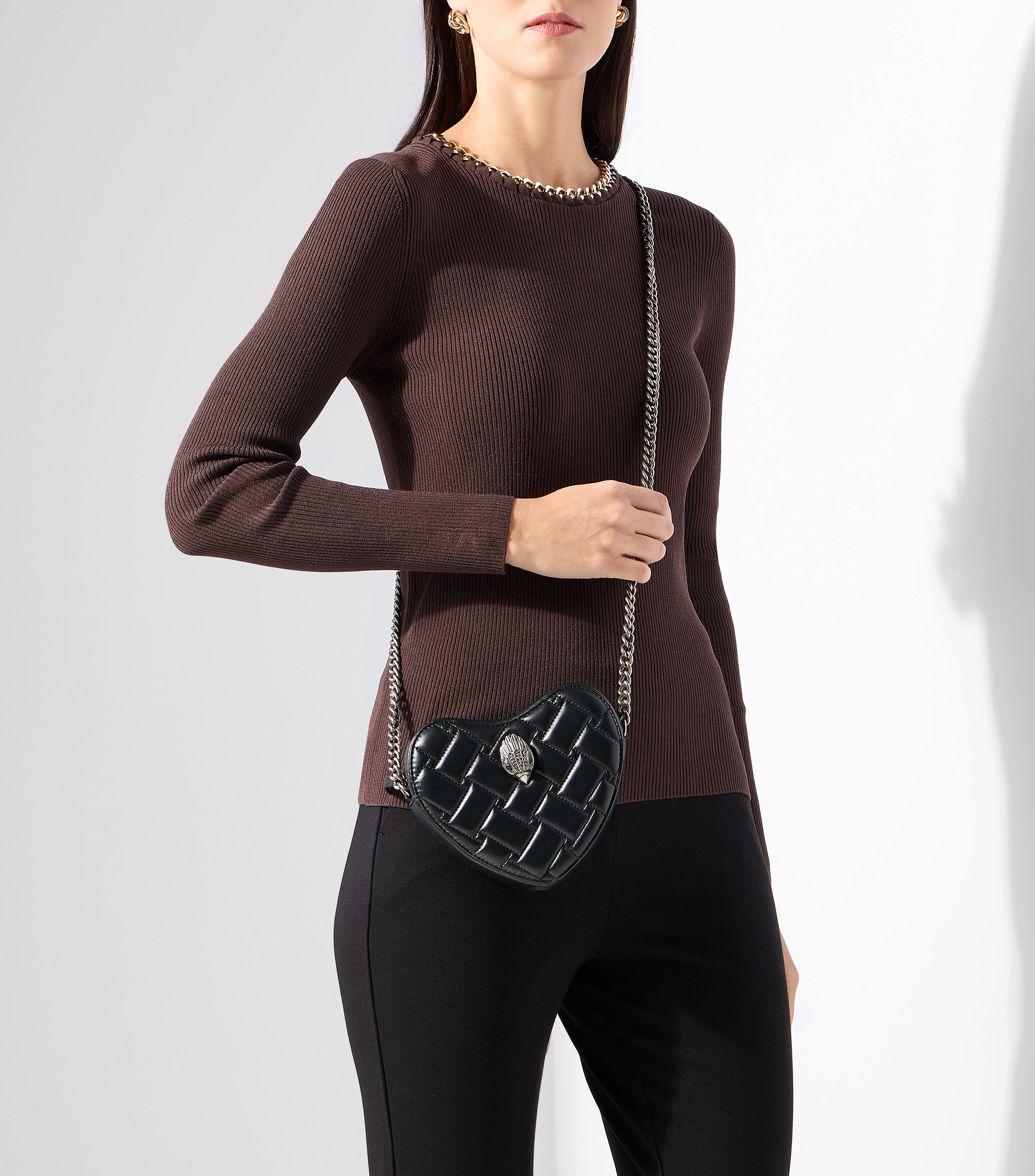Bolsa Crossbody en piel vacuna Kensington Heart con pespuntes Mujer
