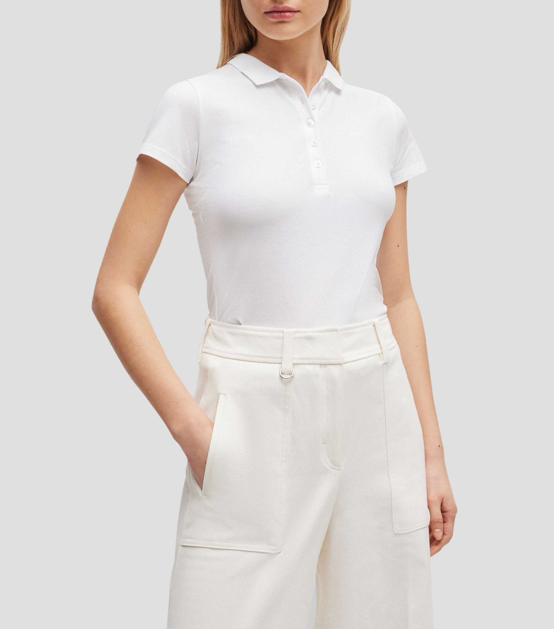 Polo de piqué de algodón con detalle de logo Mujer