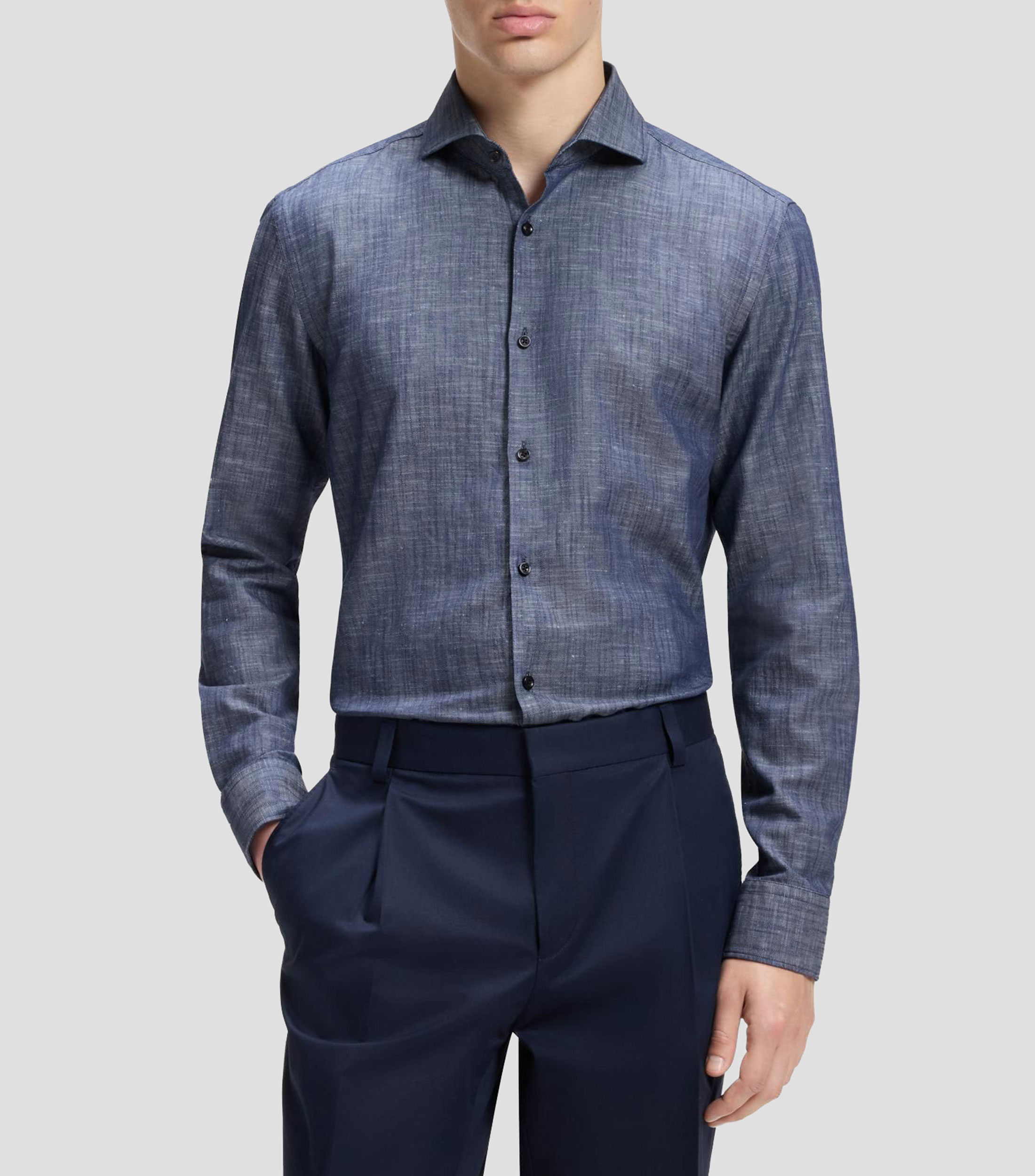 Camisa jaspeada manga larga Hombre
