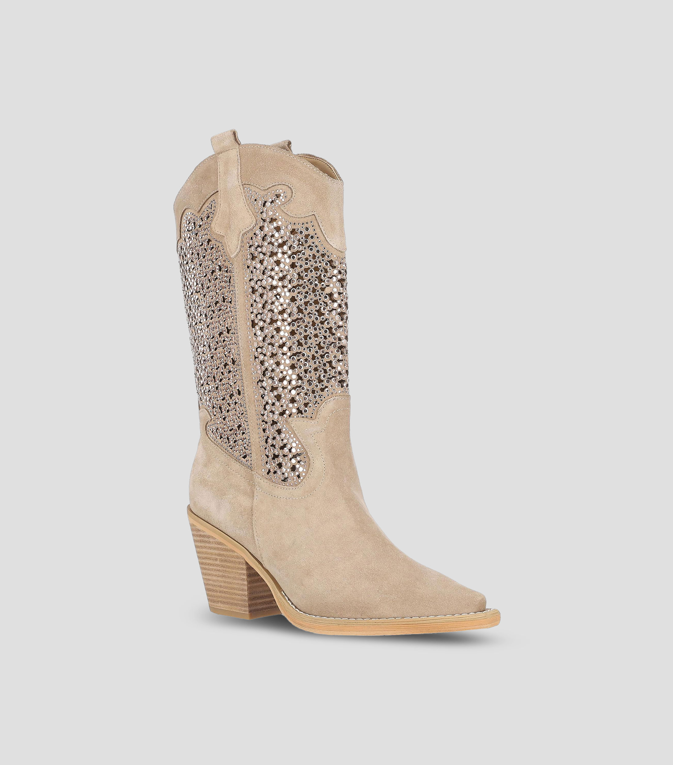 Botas en Piel con Tacón Alto Cuadrado Mujer