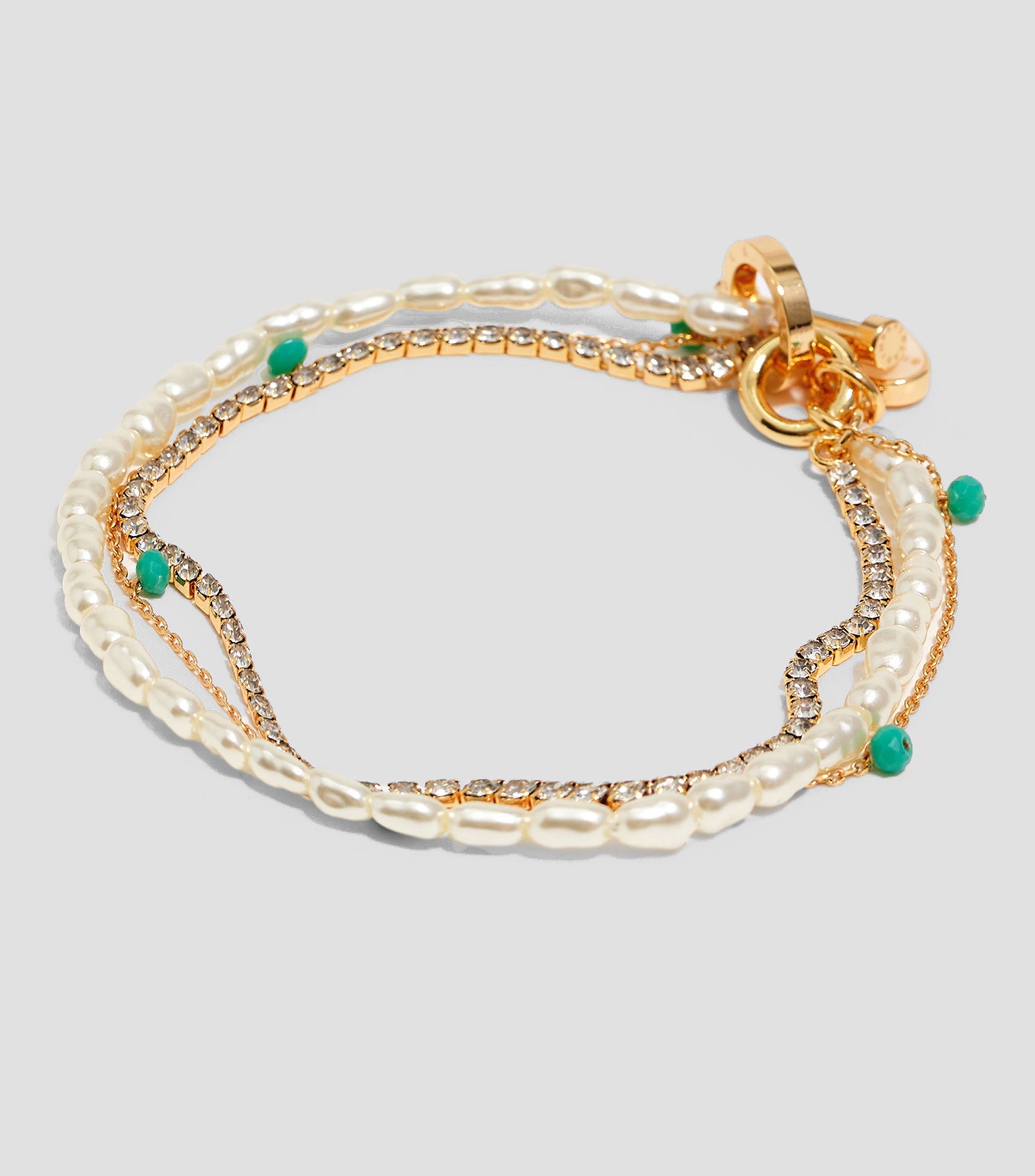 Pulsera Doble Corazon y Perlas Mujer