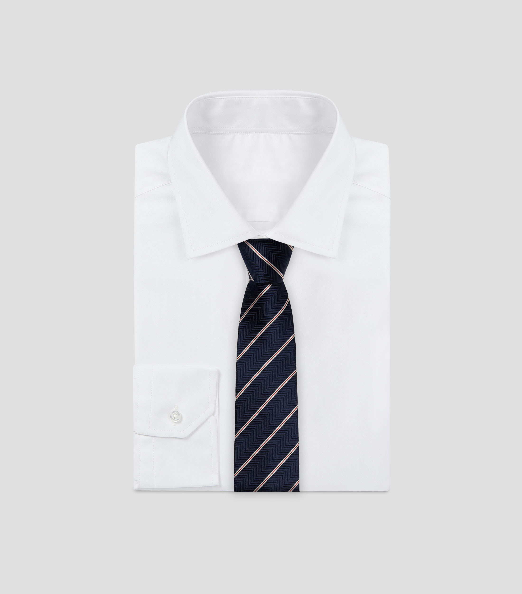 Corbata ancha en seda azul marino con rayas Torino