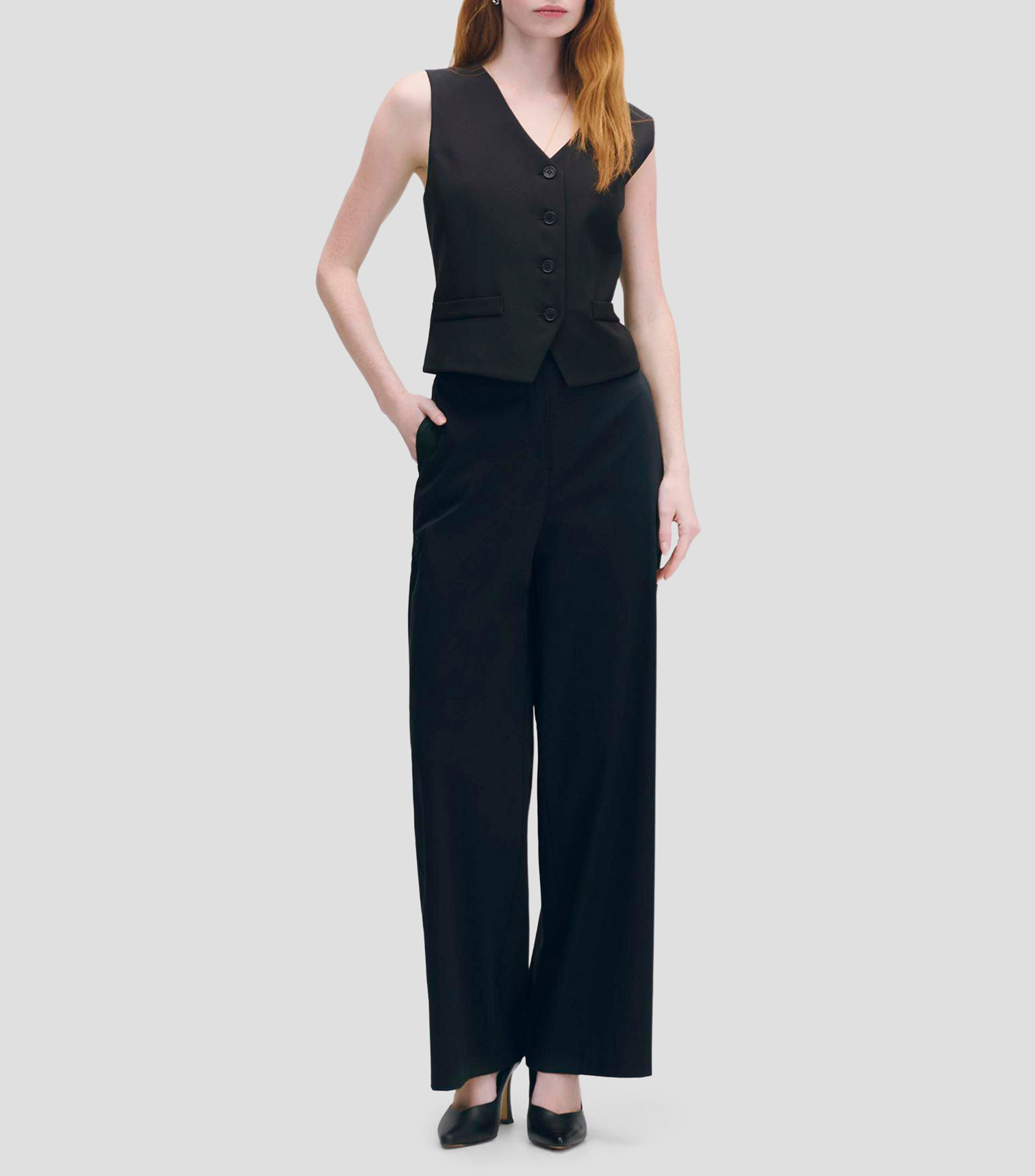 Pantalón Wideleg Tiro Alto Pretina Enresortada Mujer
