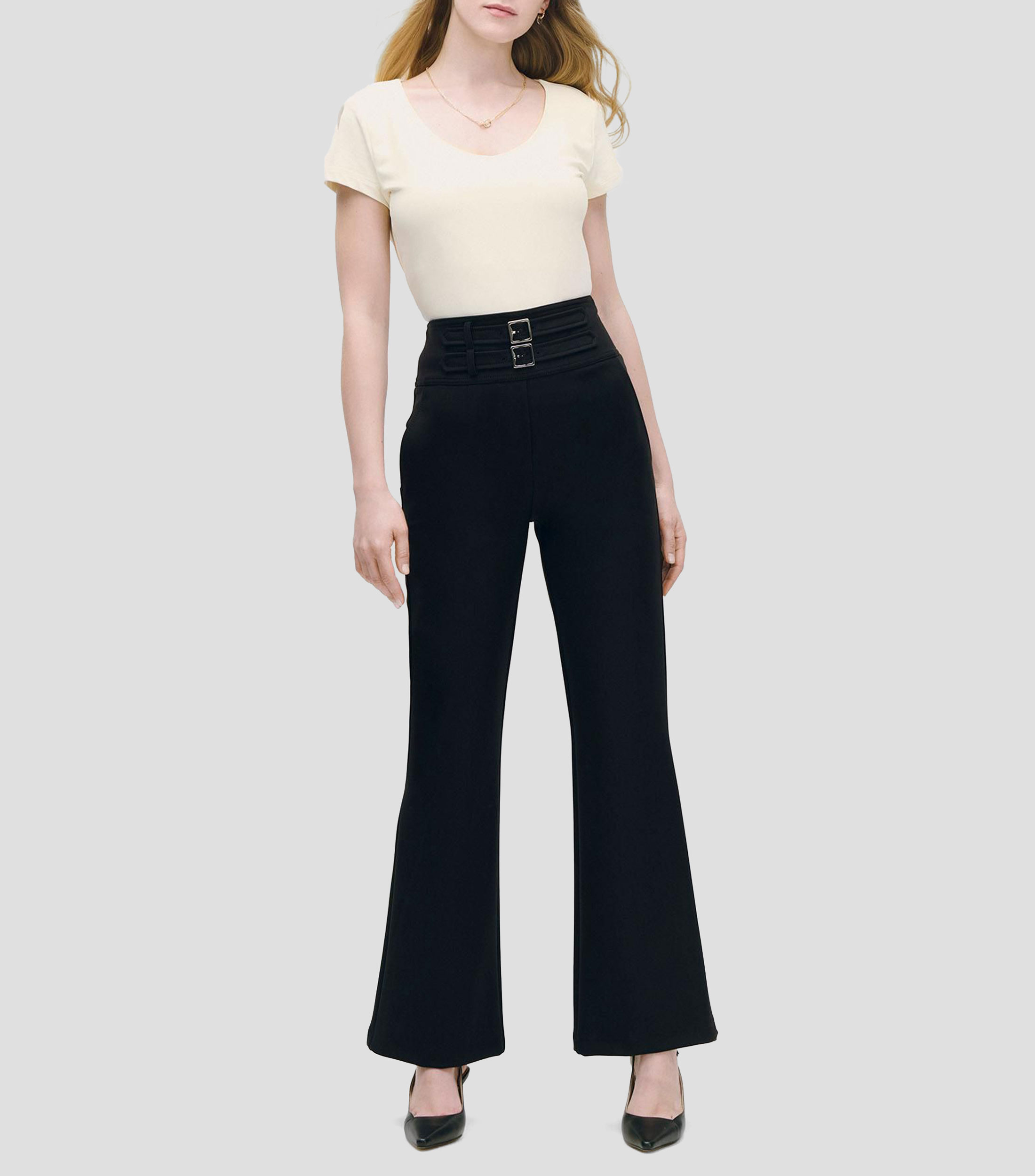 Blusa De Punto Crema Escote Redondo Top Integrado Mujer
