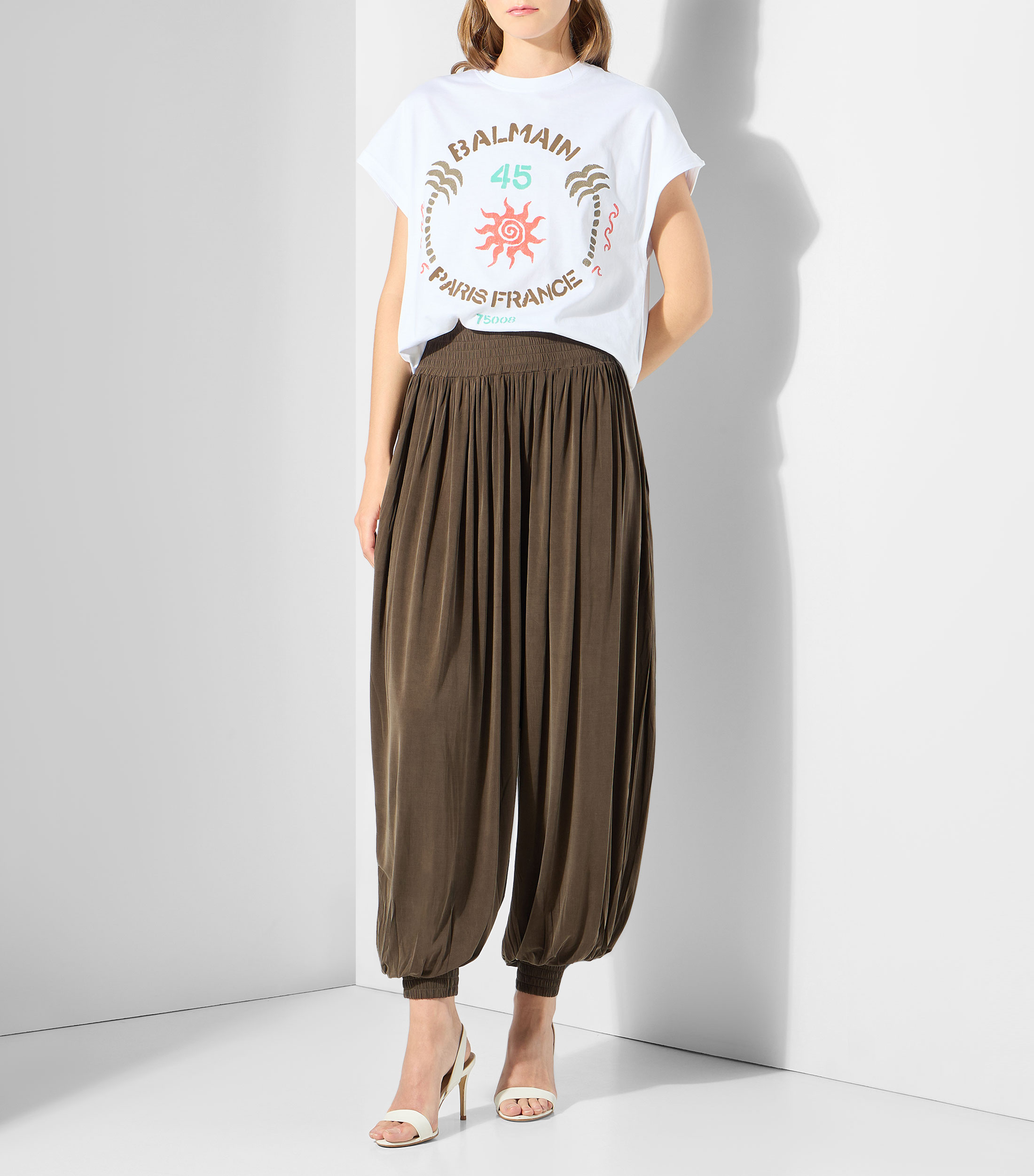 Playera de cuello redondo con manga corta estampada Mujer