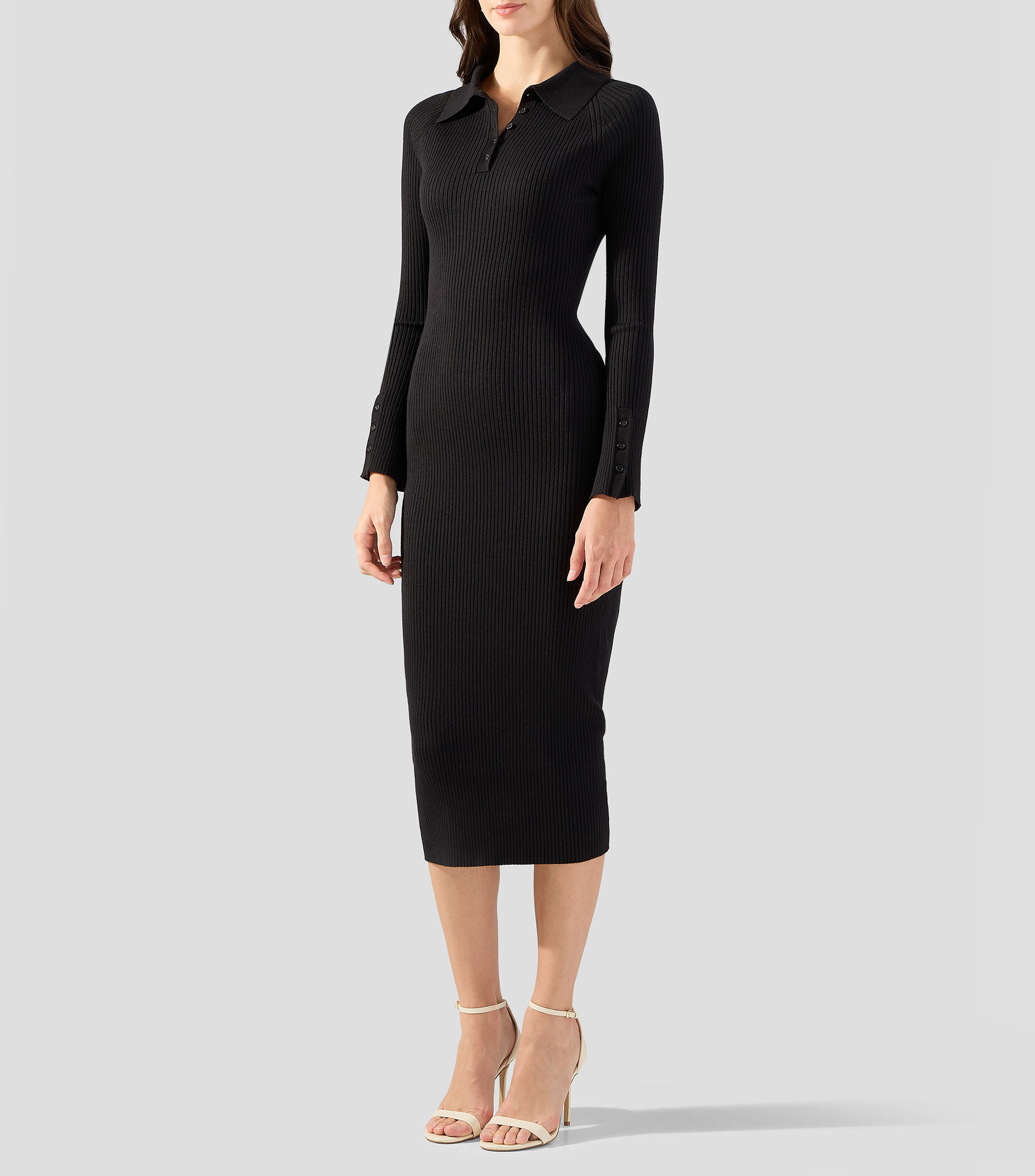 Vestido midi manga larga liso Mujer