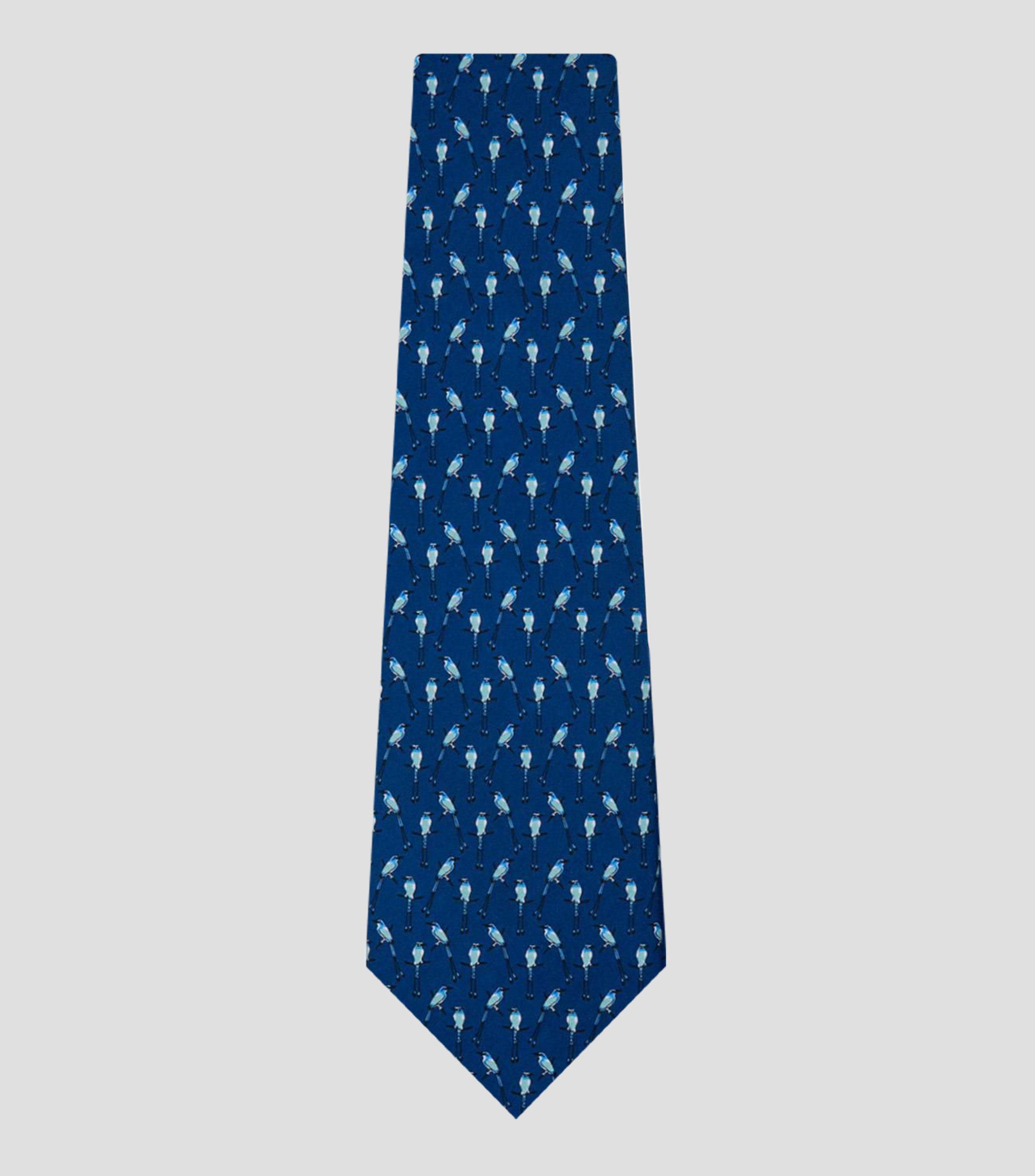 Corbata ancha de seda azul marino estampada Torogoz