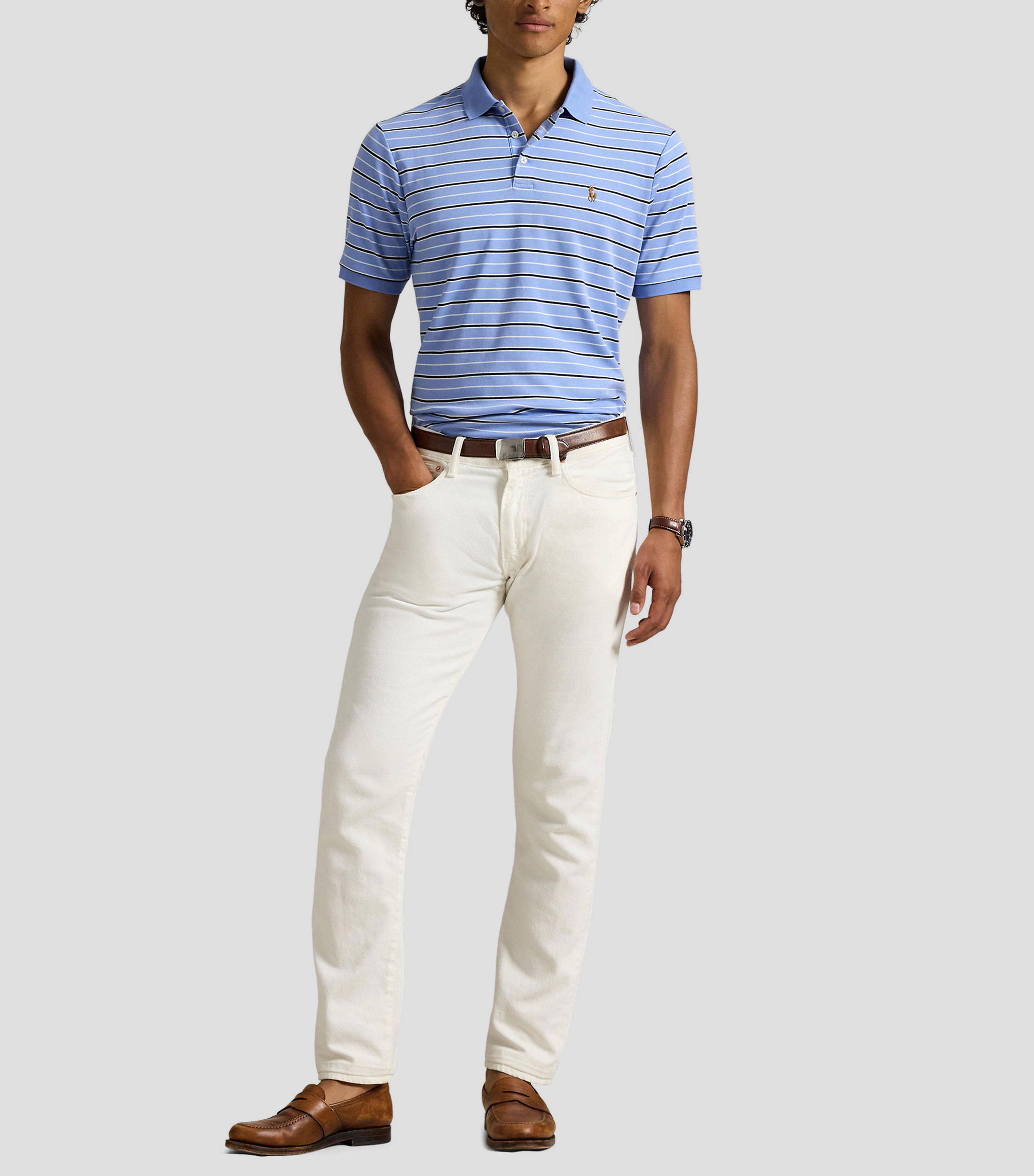 Playera tipo polo manga corta con rayas Hombre