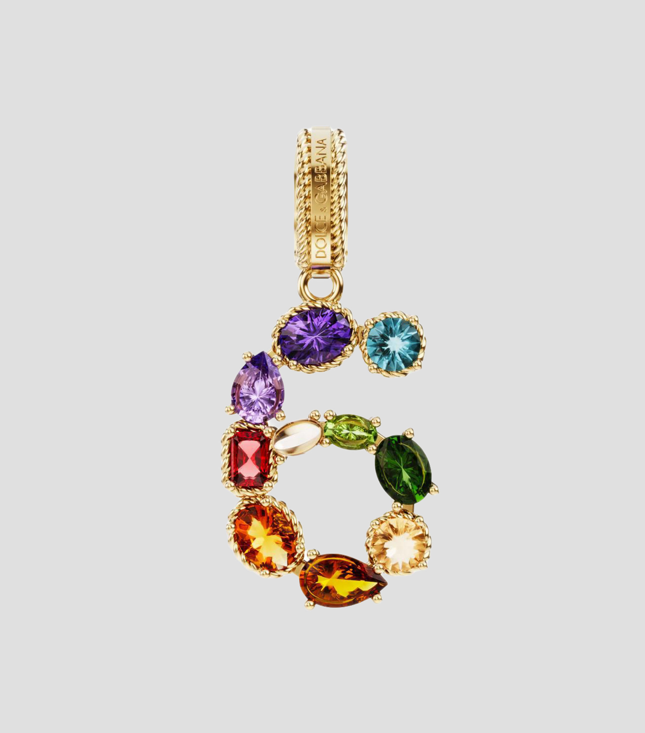 Charm número "6" en Oro de 18 Kilates Alphabet Rainbow gemas multicolores Mujer