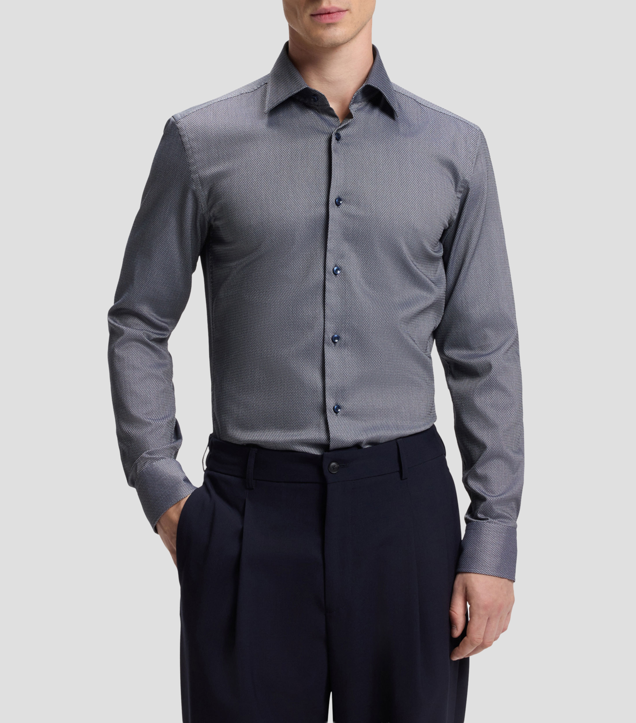 Camisa slim fit en algodón estructurado termorregulador Hombre