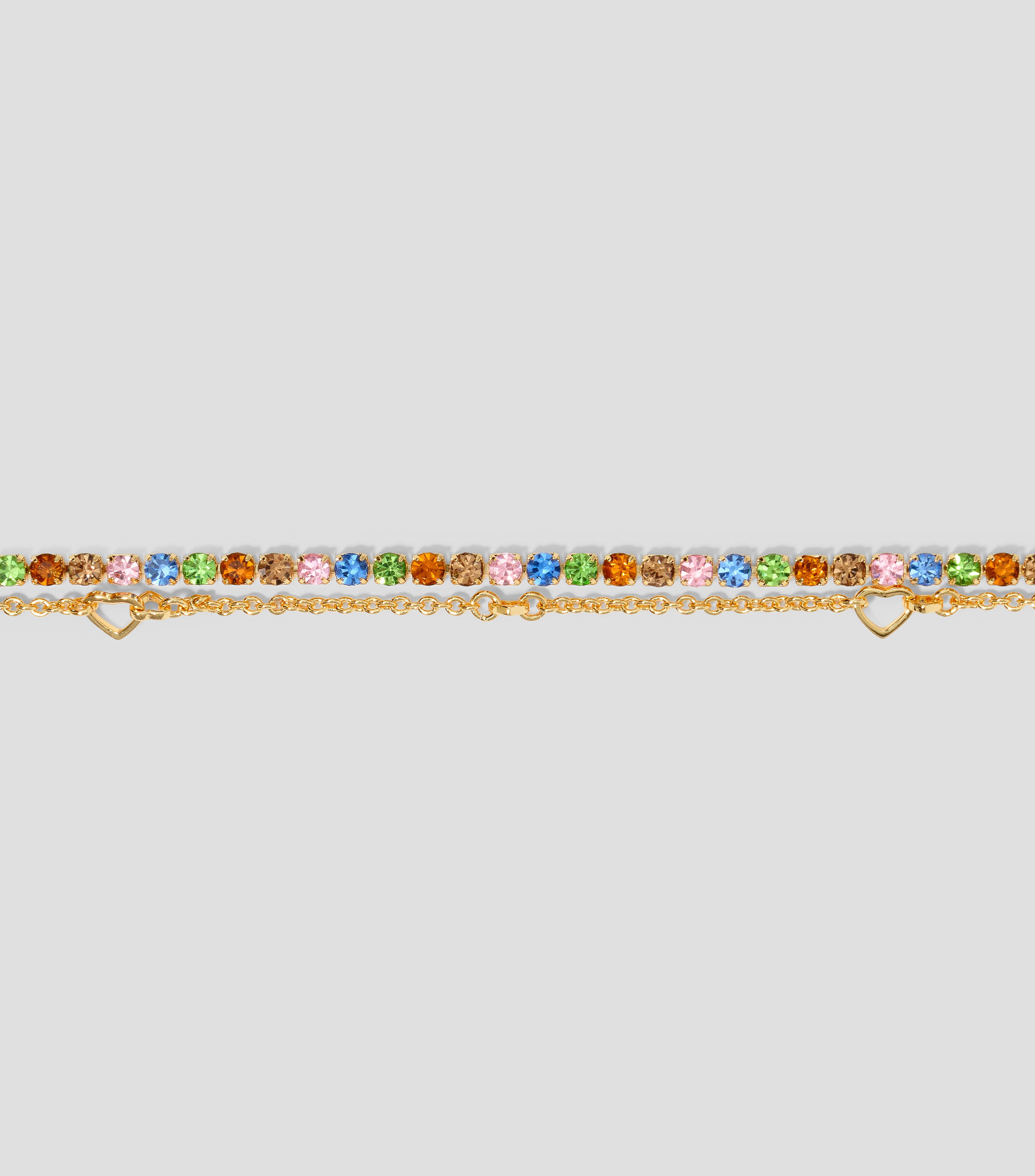 Pulsera doble cadena cristales dorado Mujer