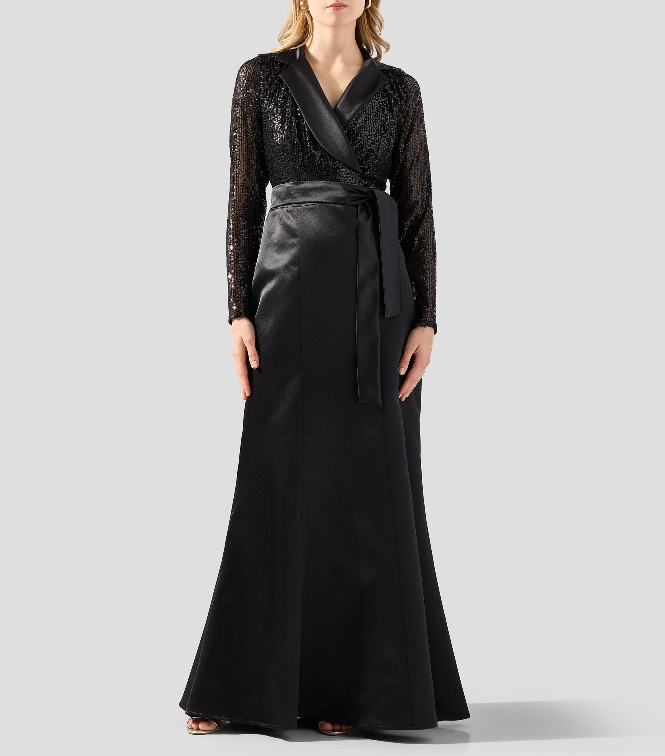 Vestido de fiesta largo manga larga liso Mujer