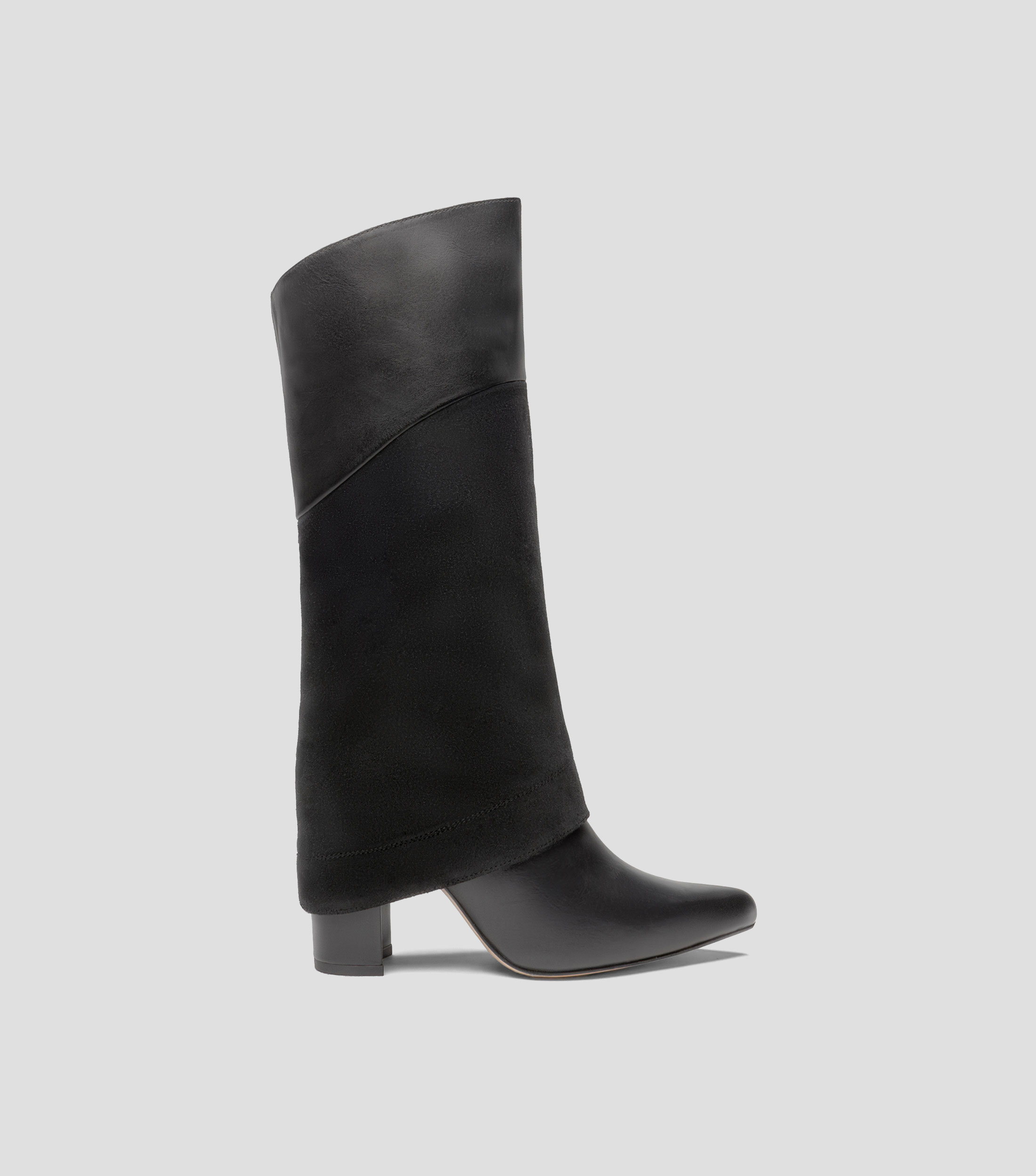 Botas casuales largas en piel con tacón medio de media luna Mujer