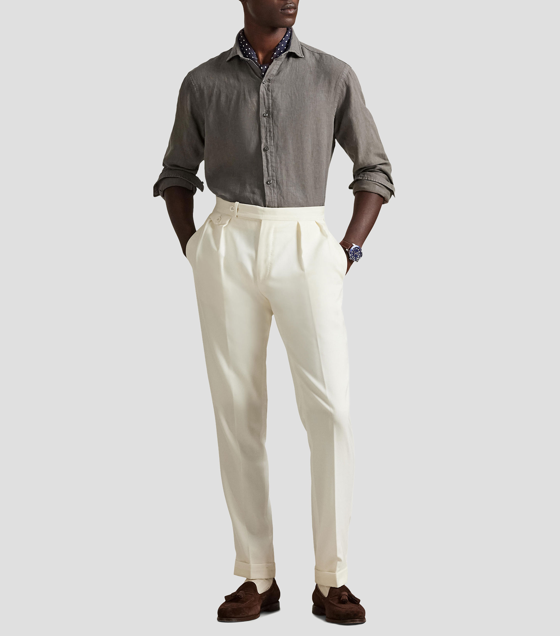 Camisa lisa de lino con manga larga Hombre