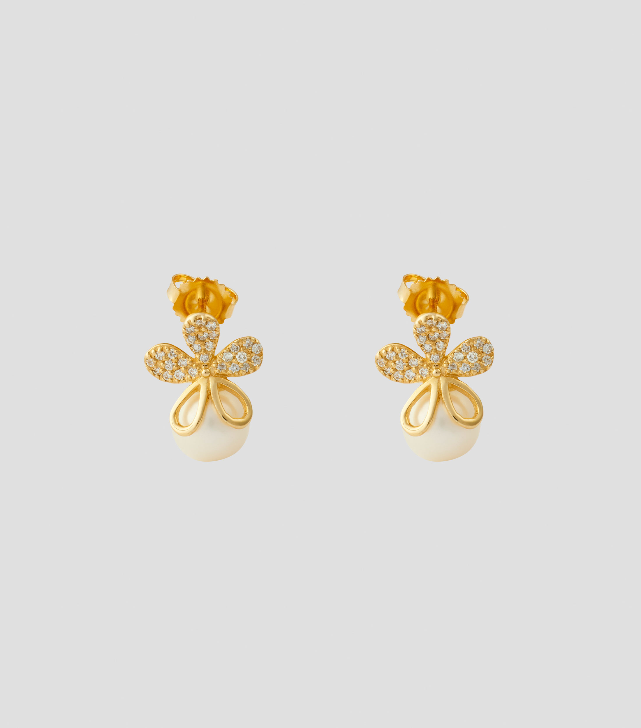 Aretes en oro amarillo de 14 kilates con diamantes y perla Mujer