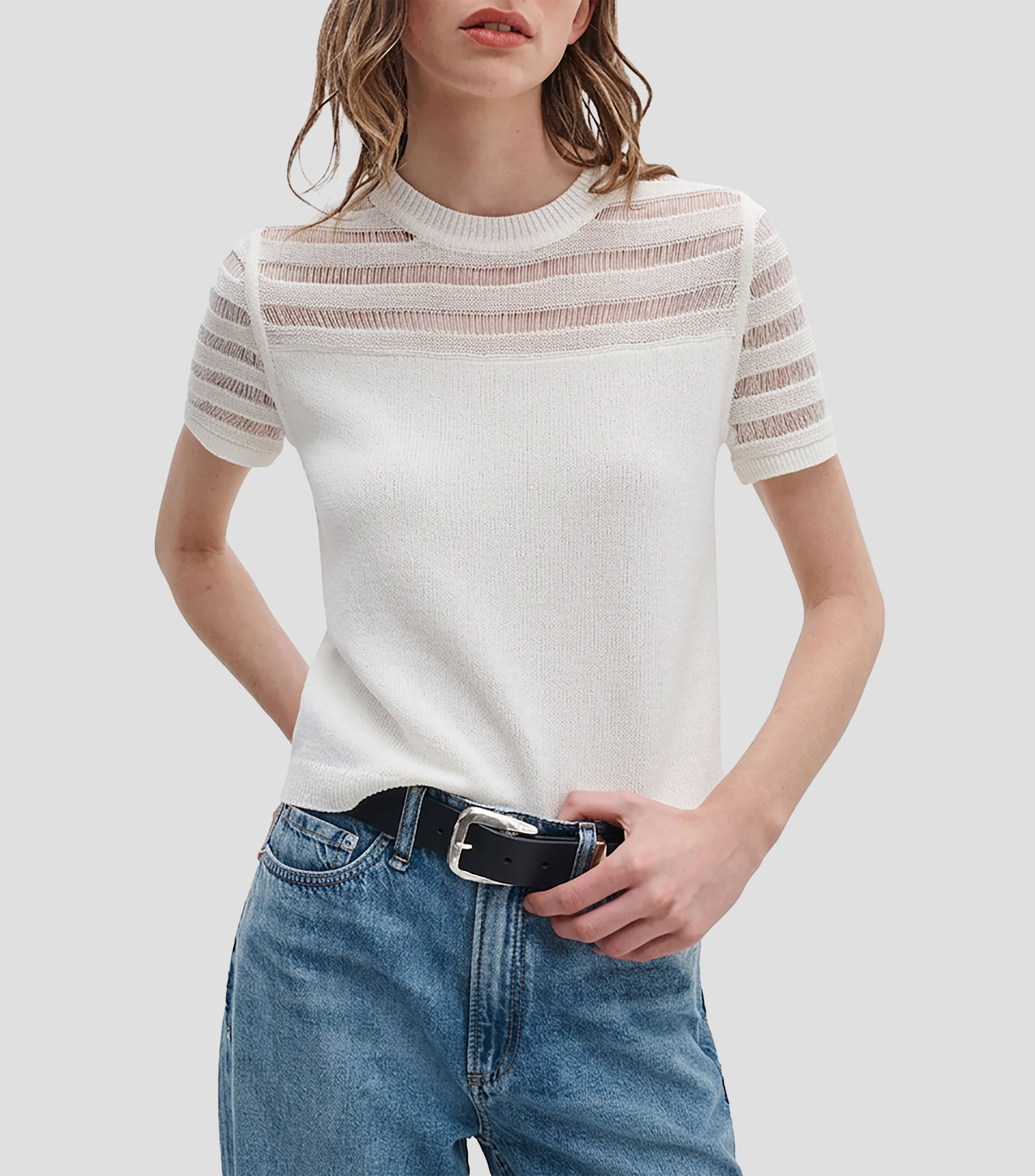 Playera cuello redondo manga corta lisa Mujer