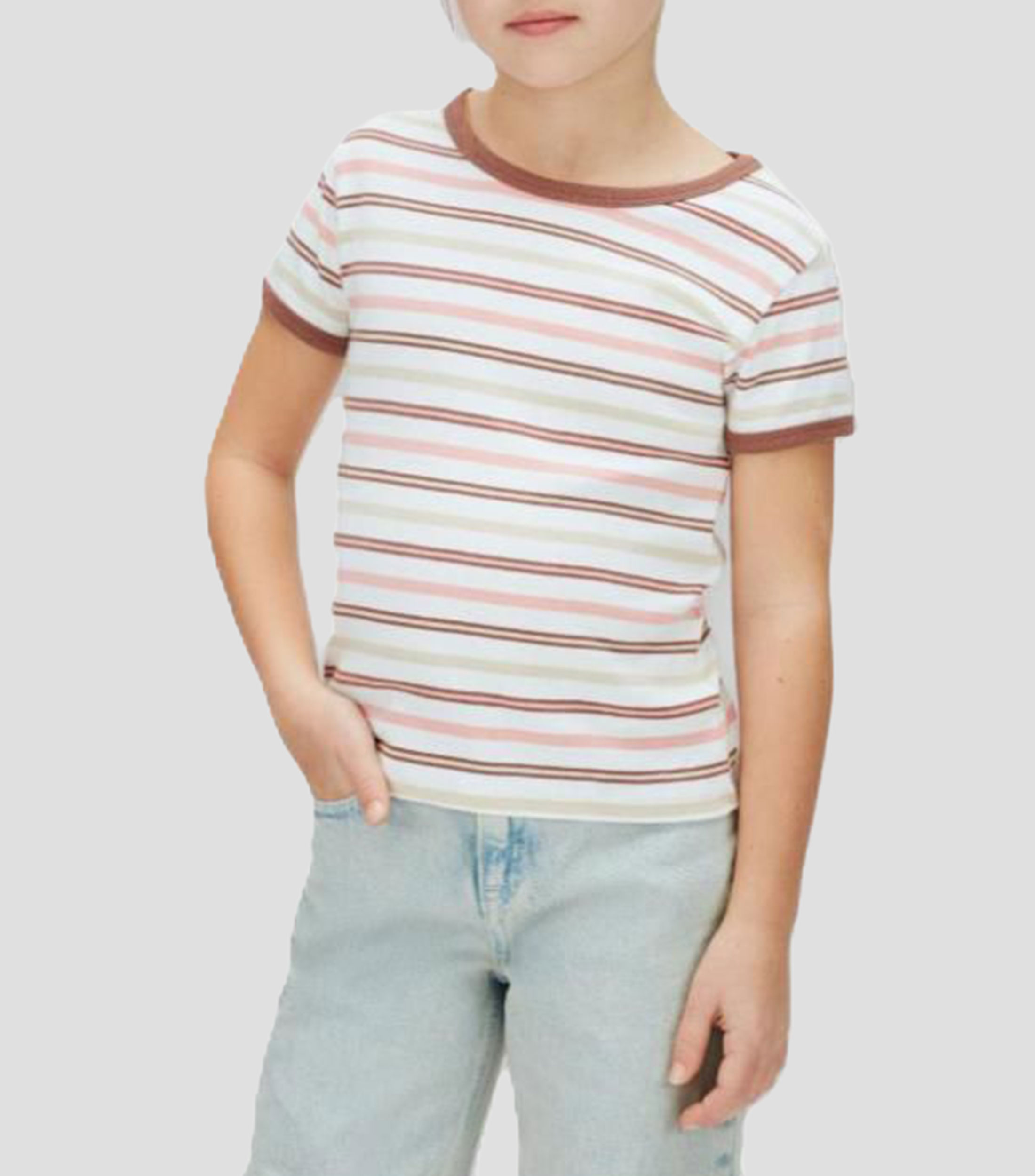 Playera cuello redondo manga corta rayas Niña